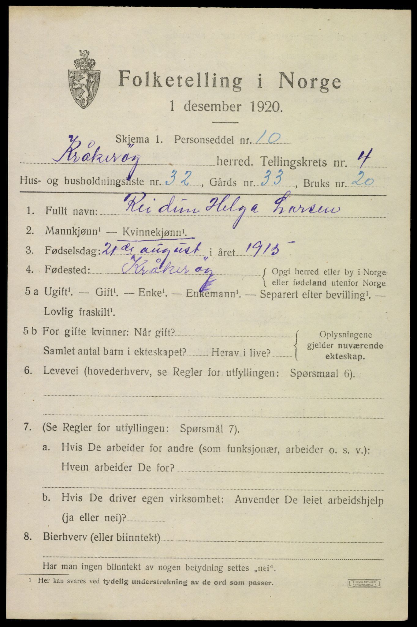 SAO, 1920 census for Kråkerøy, 1920, p. 5780