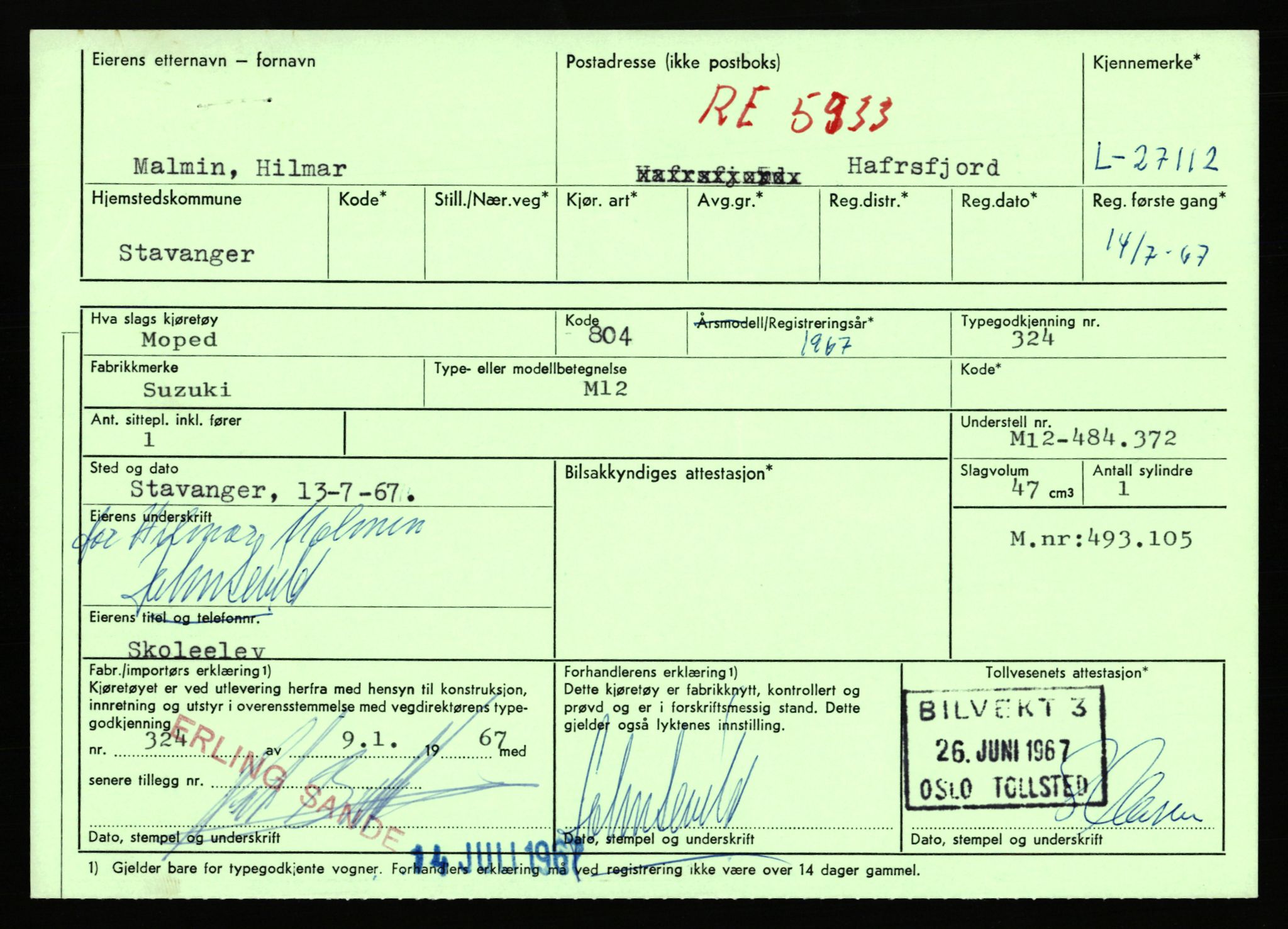 Stavanger trafikkstasjon, AV/SAST-A-101942/0/F/L0045: L-27000 - L-27799, 1930-1971, p. 245