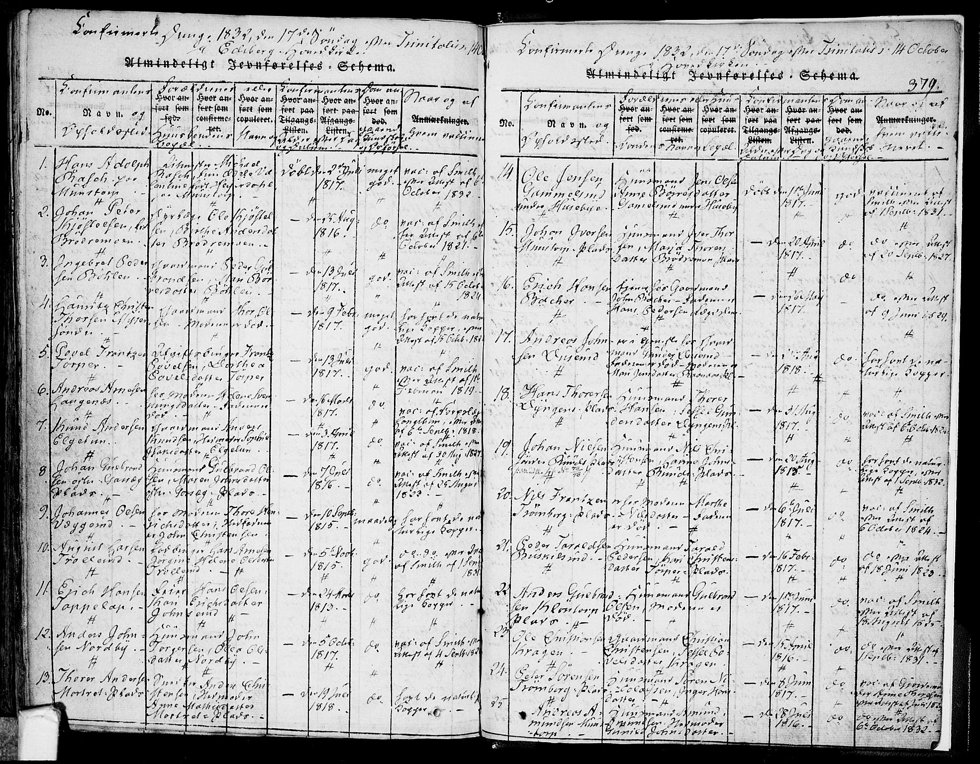 Eidsberg prestekontor Kirkebøker, AV/SAO-A-10905/F/Fa/L0007: Parish register (official) no. I 7, 1814-1832, p. 379