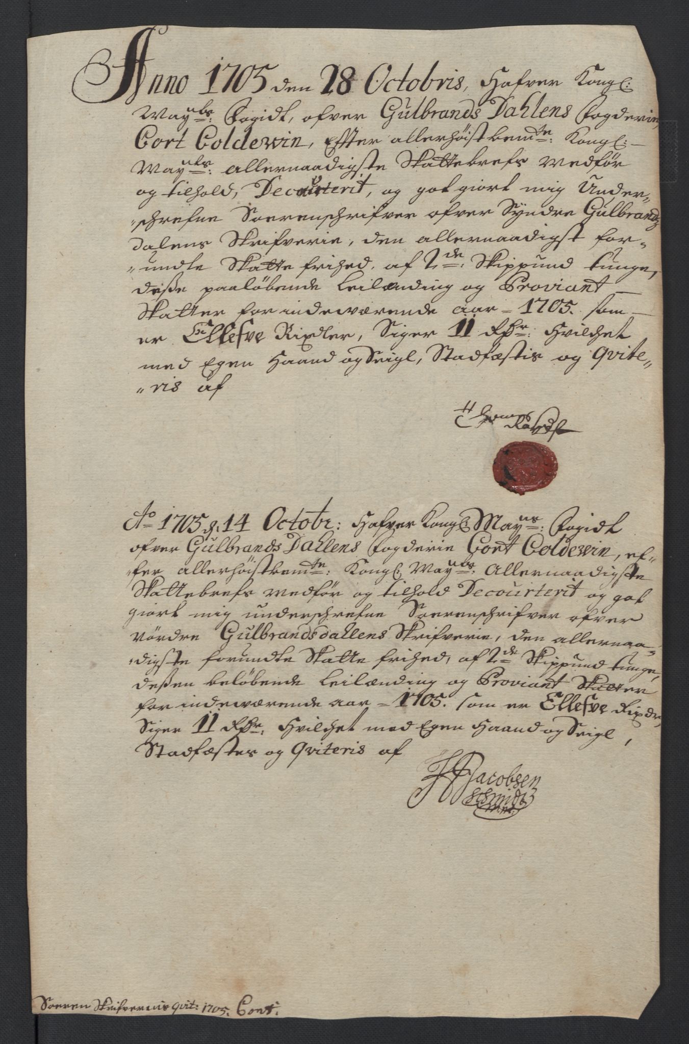 Rentekammeret inntil 1814, Reviderte regnskaper, Fogderegnskap, AV/RA-EA-4092/R17/L1178: Fogderegnskap Gudbrandsdal, 1705-1707, p. 58