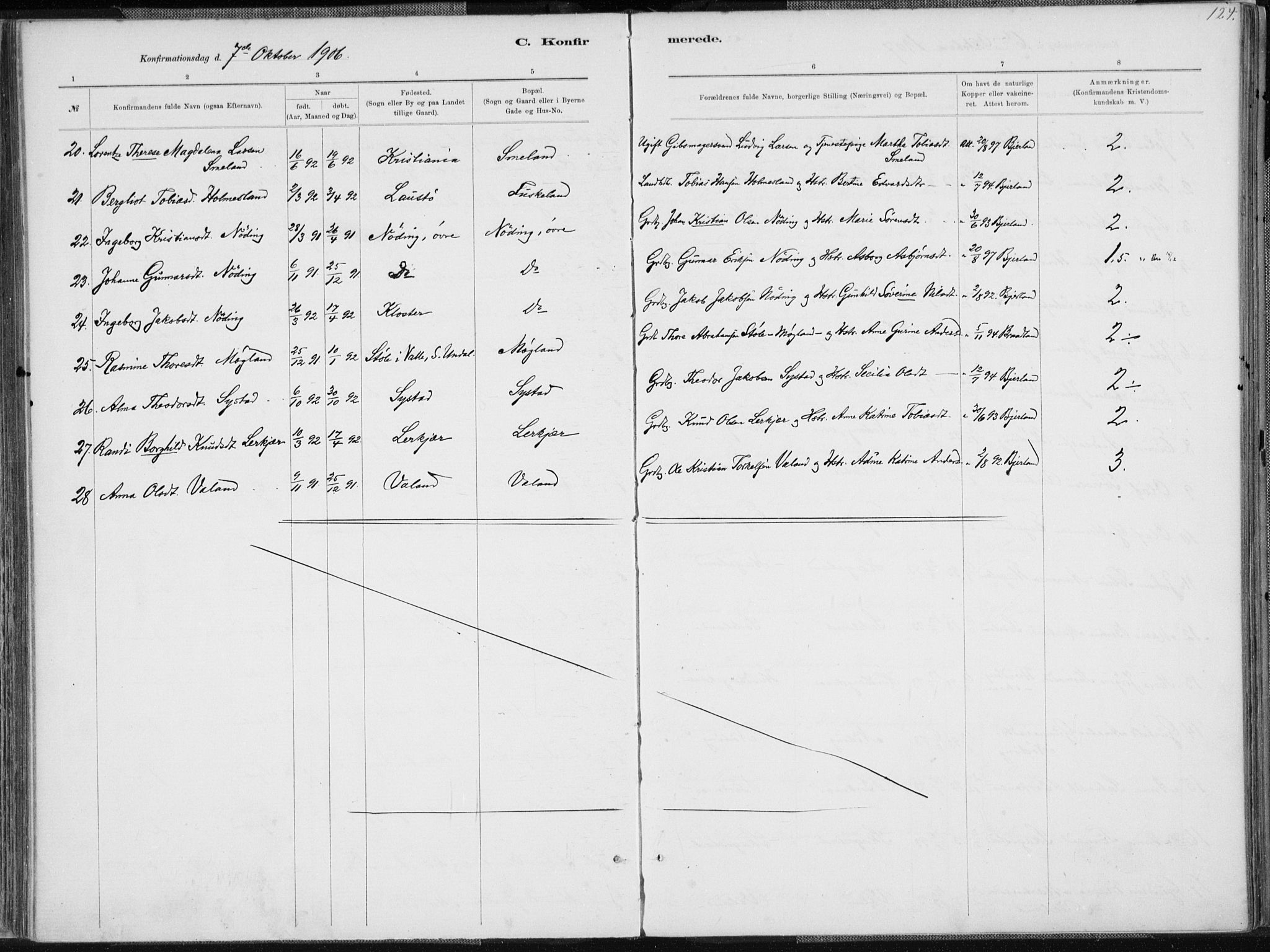 Holum sokneprestkontor, SAK/1111-0022/F/Fa/Faa/L0007: Parish register (official) no. A 7, 1884-1907, p. 124