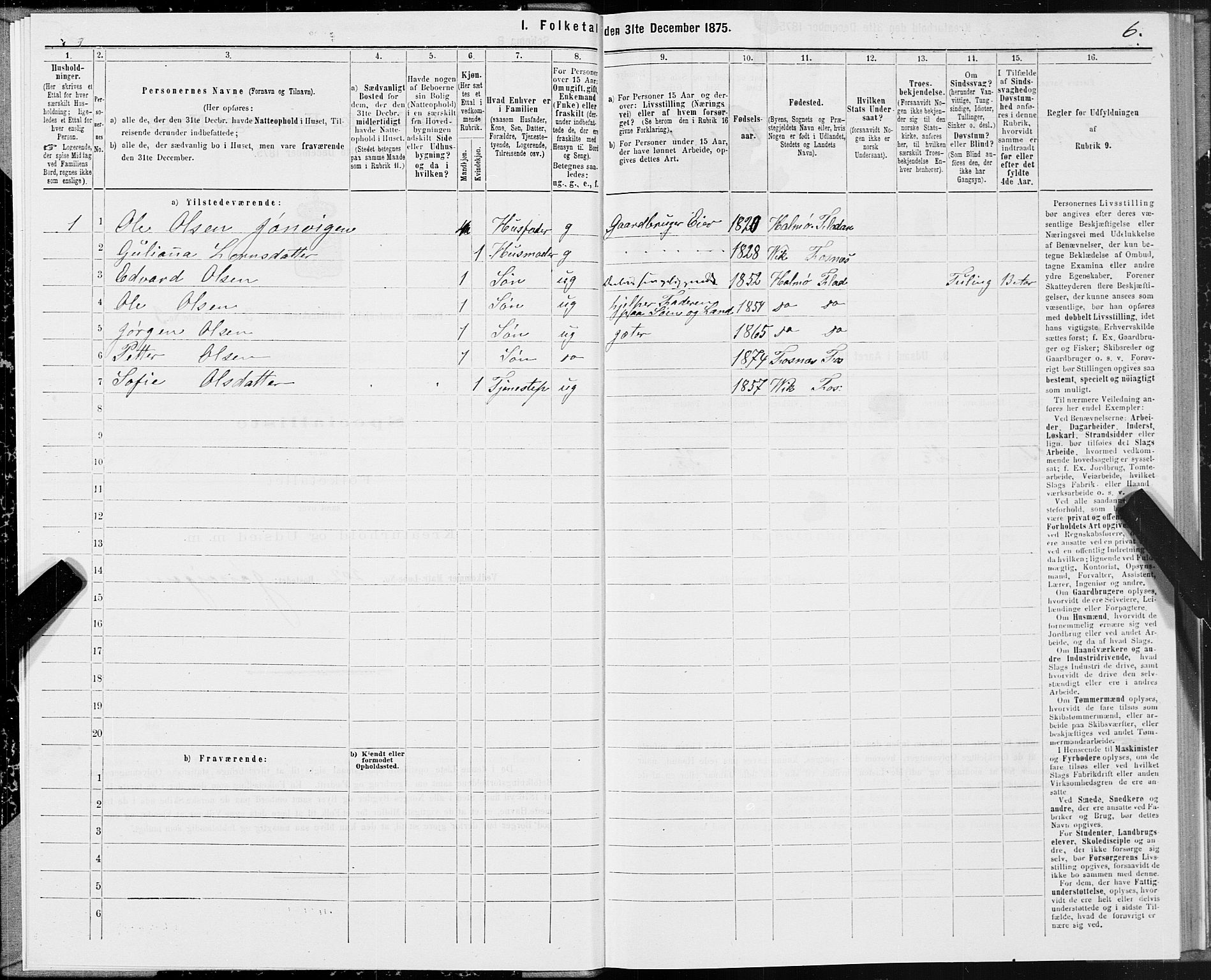 SAT, 1875 census for 1748P Fosnes, 1875, p. 2006