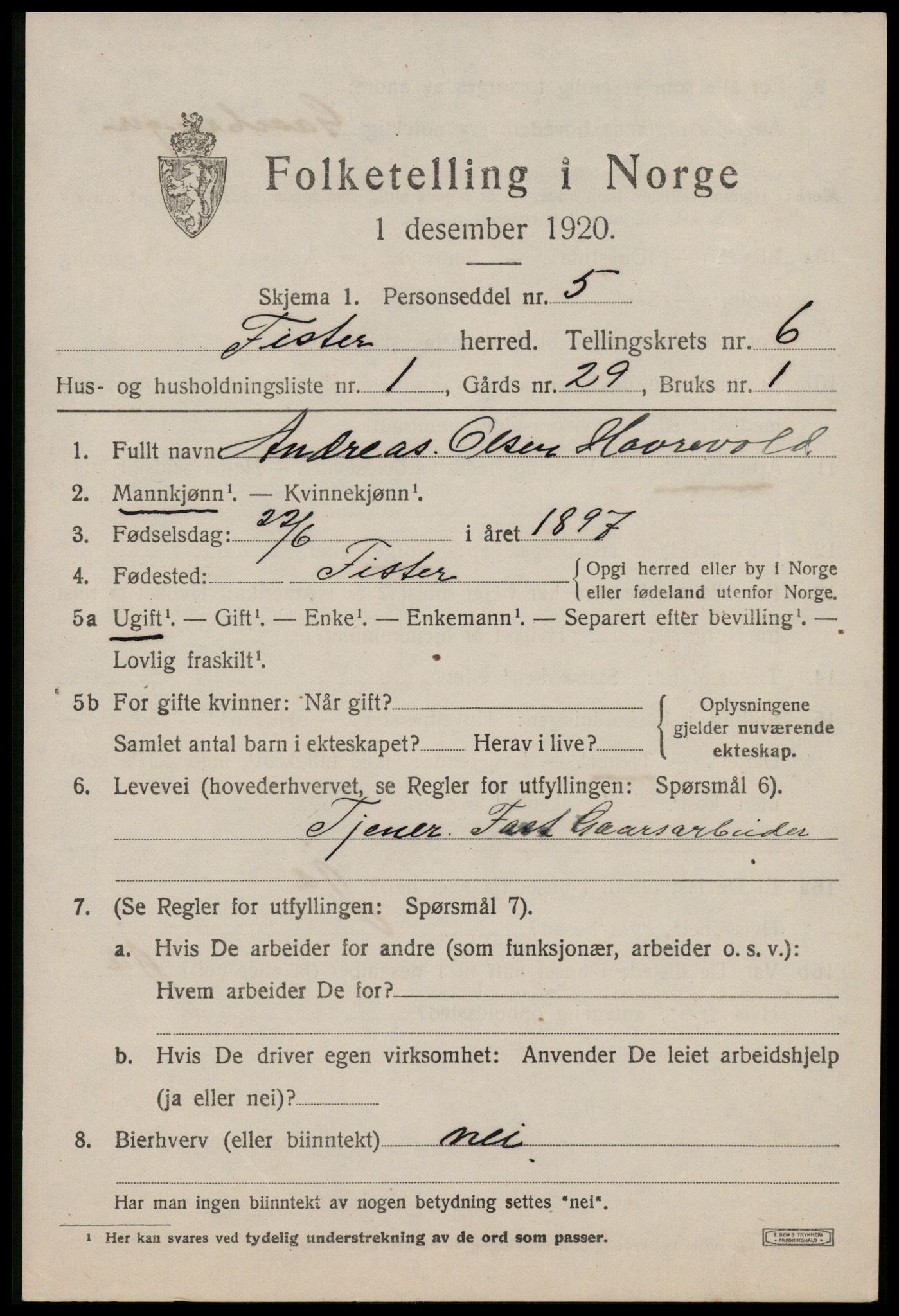 SAST, 1920 census for Fister, 1920, p. 1775