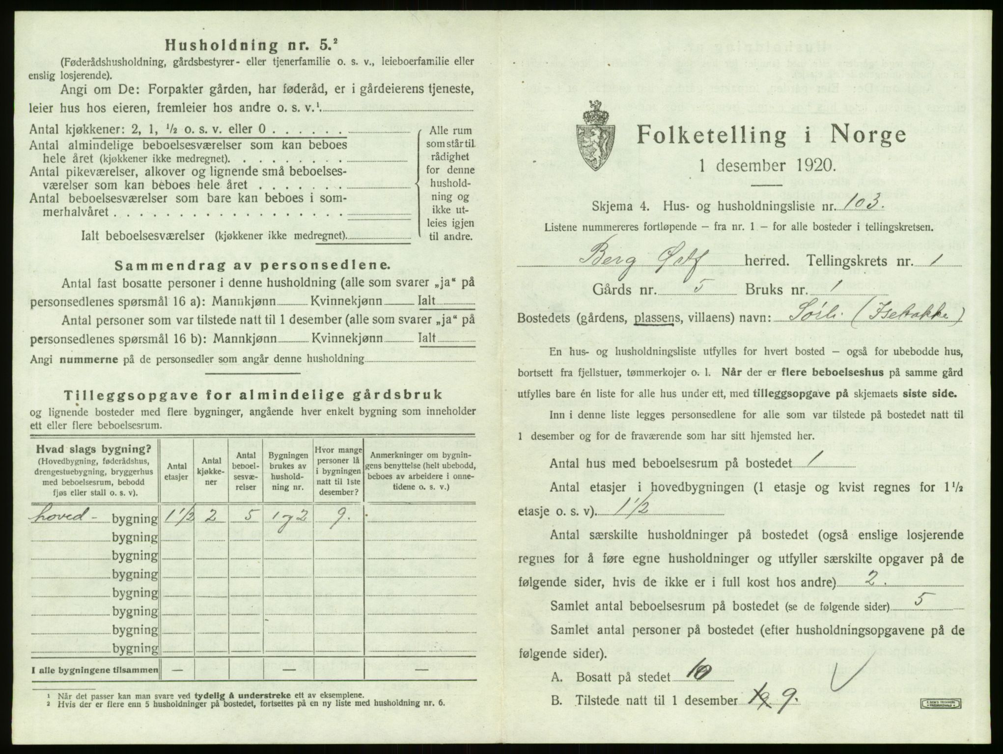 SAO, 1920 census for Berg, 1920, p. 247