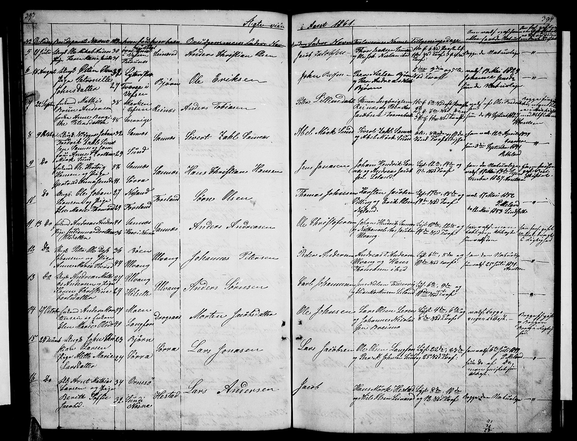 Ministerialprotokoller, klokkerbøker og fødselsregistre - Nordland, AV/SAT-A-1459/831/L0475: Parish register (copy) no. 831C02, 1851-1865, p. 393-394