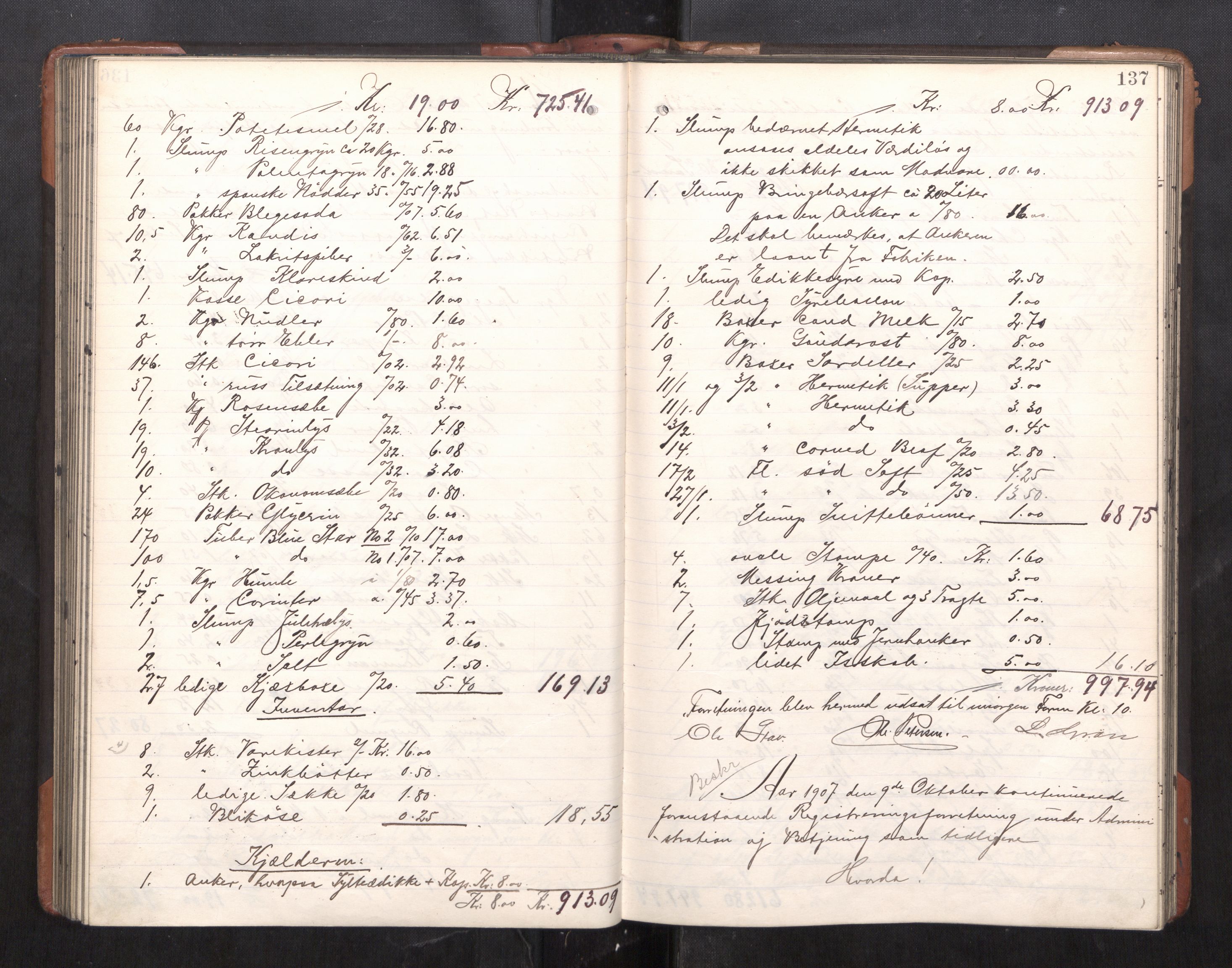 Trondheim byfogd, AV/SAT-A-0003/1/3/3C/L0025: Skifteregistreringsprotokoll - 24/1-14/7. (u/ register), 1906-1909, p. 137
