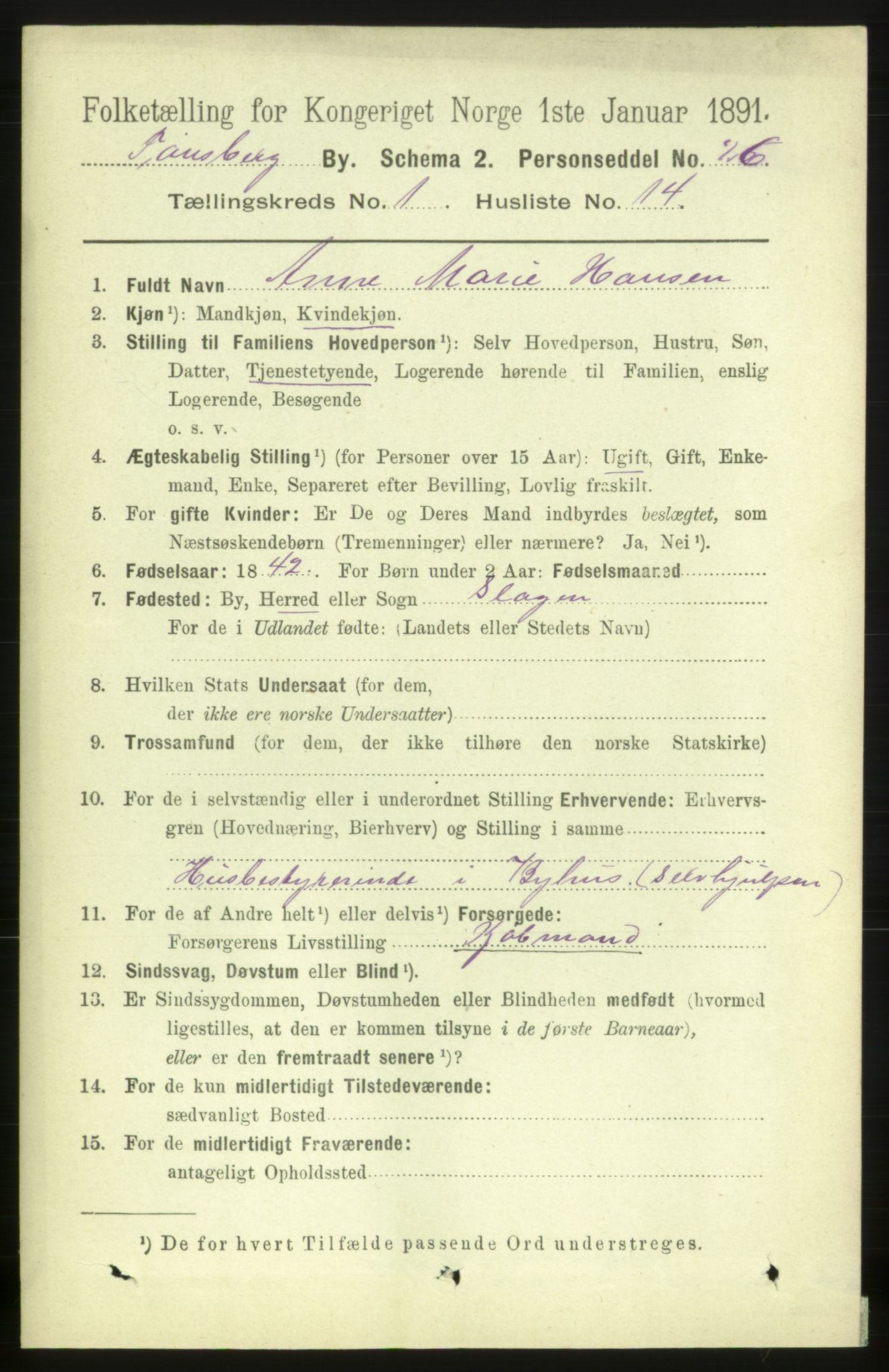 RA, 1891 census for 0705 Tønsberg, 1891, p. 1444