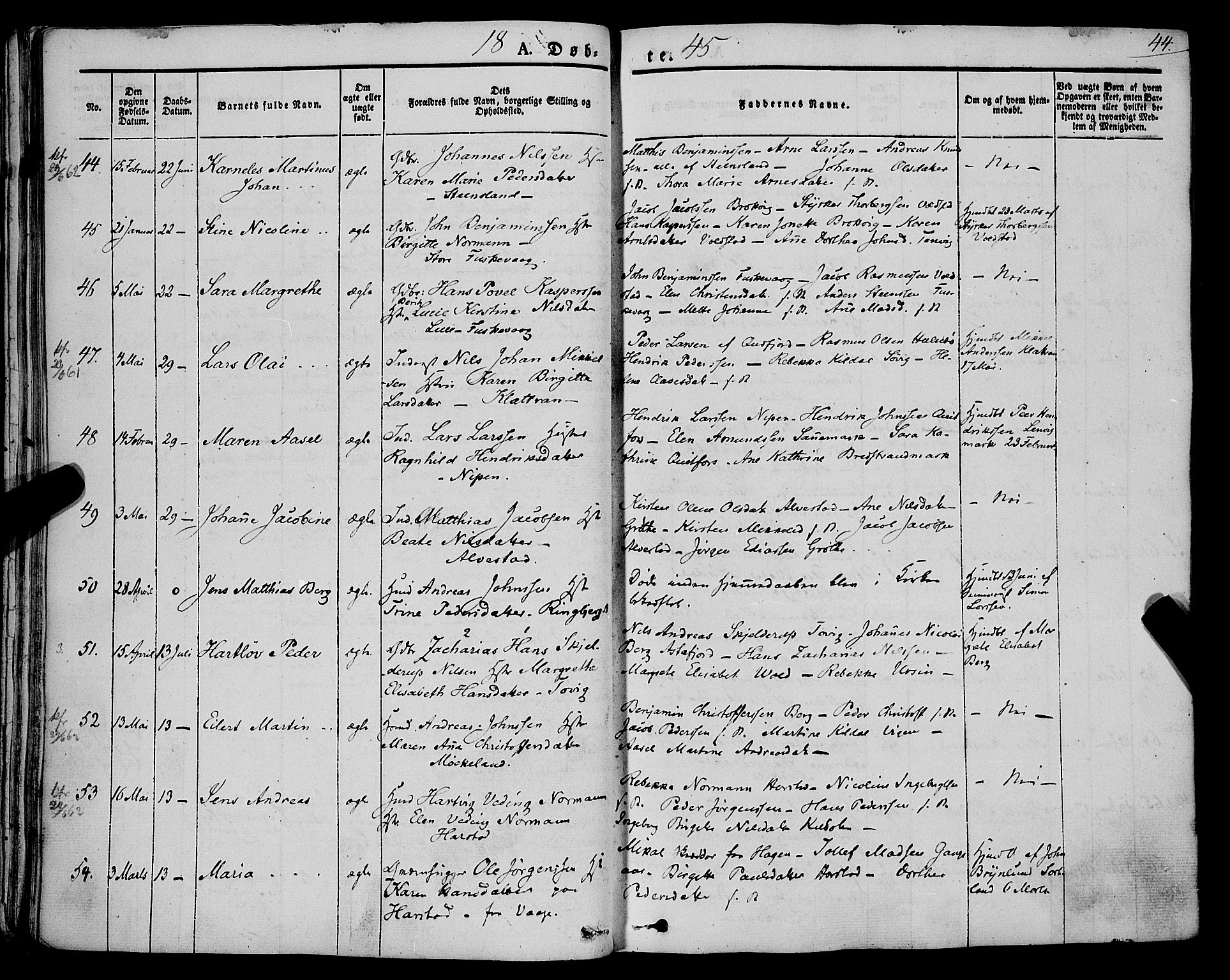Trondenes sokneprestkontor, SATØ/S-1319/H/Ha/L0009kirke: Parish register (official) no. 9, 1841-1852, p. 44