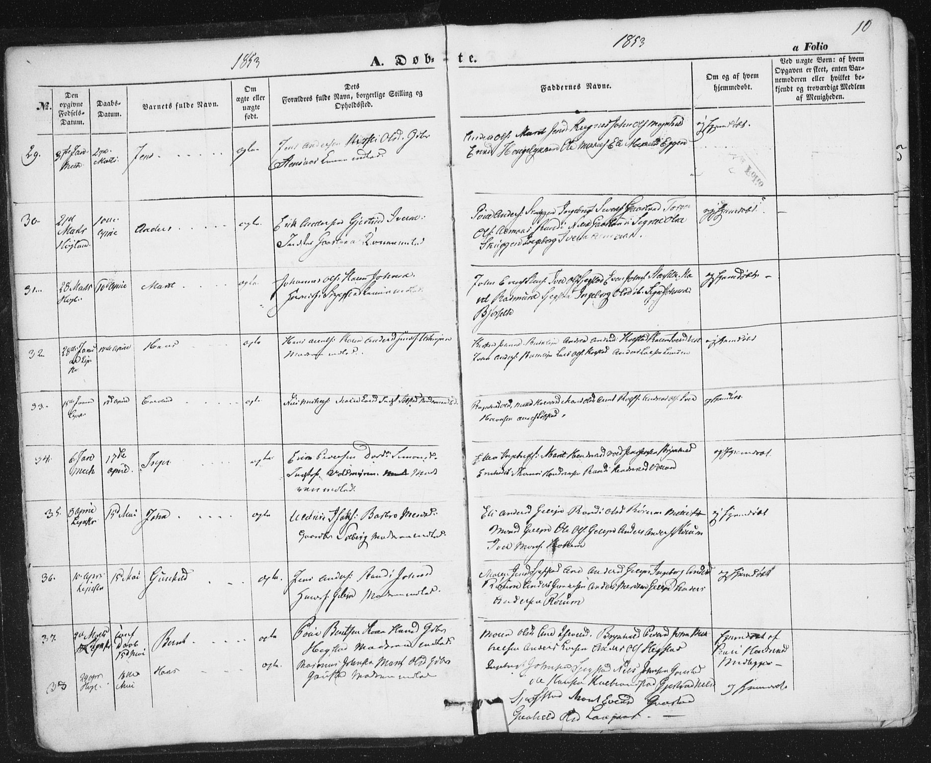 Ministerialprotokoller, klokkerbøker og fødselsregistre - Sør-Trøndelag, AV/SAT-A-1456/691/L1076: Parish register (official) no. 691A08, 1852-1861, p. 10