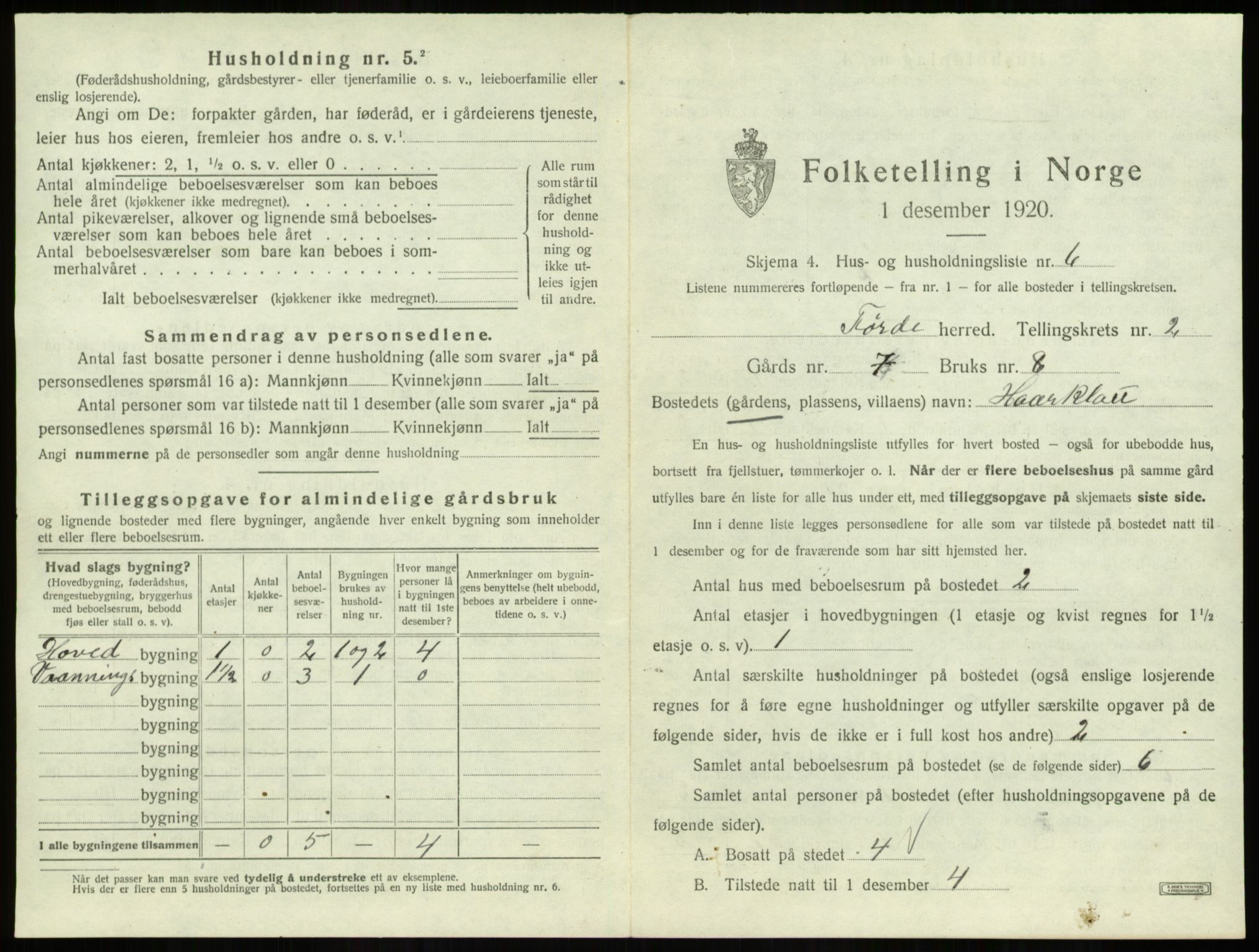 SAB, 1920 census for Førde, 1920, p. 123