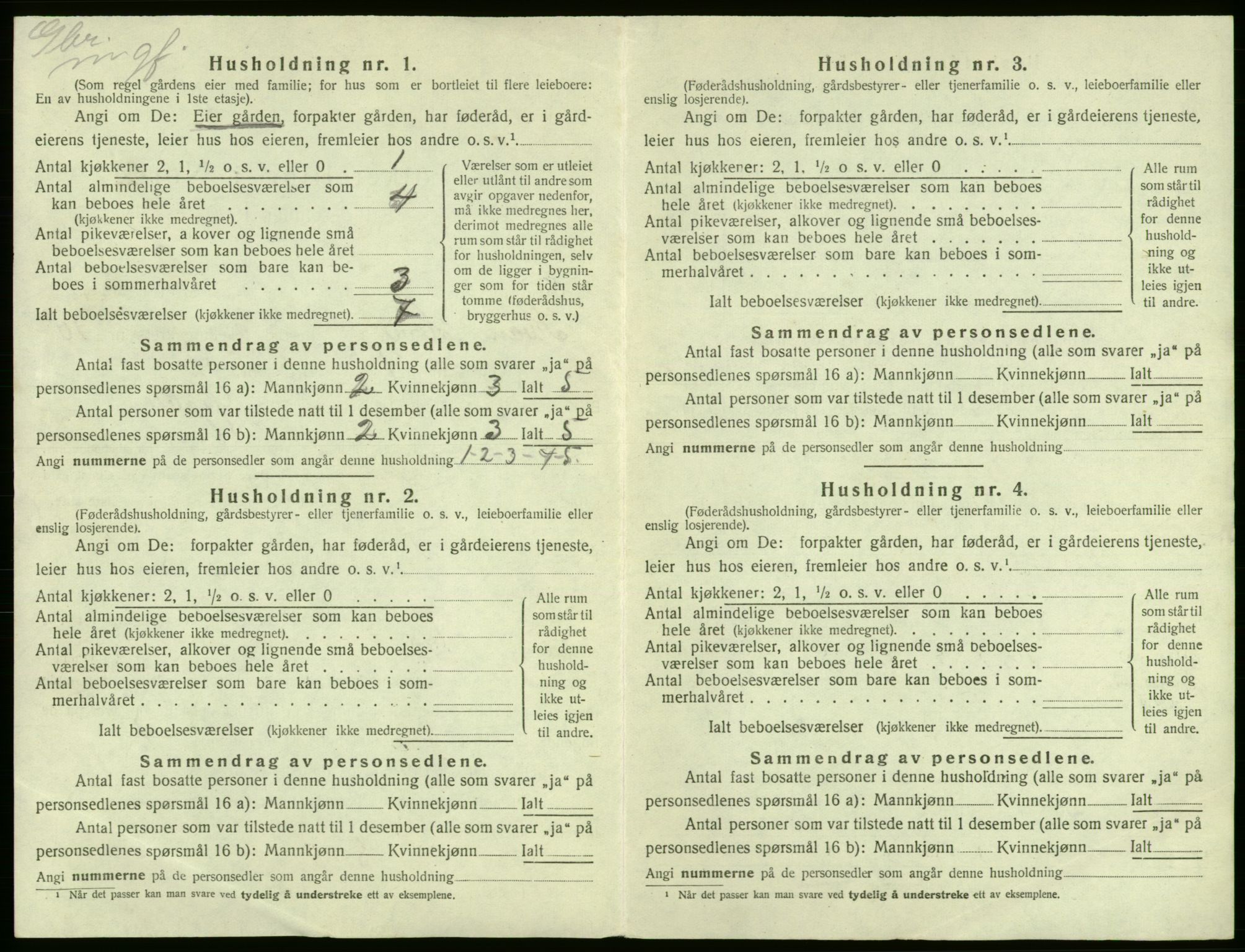 SAB, 1920 census for Kvam, 1920, p. 842