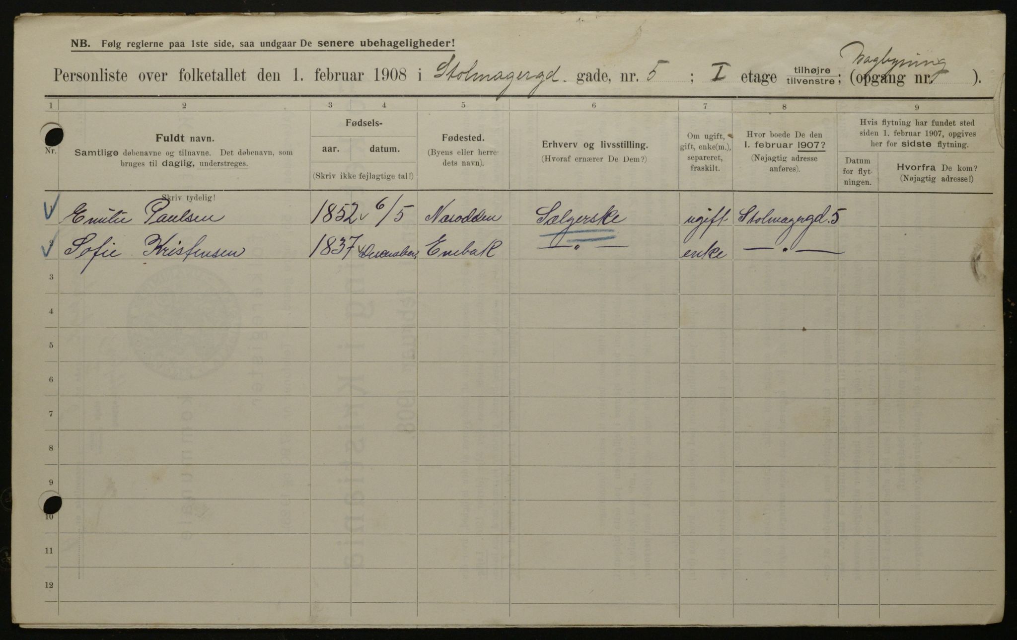 OBA, Municipal Census 1908 for Kristiania, 1908, p. 92198