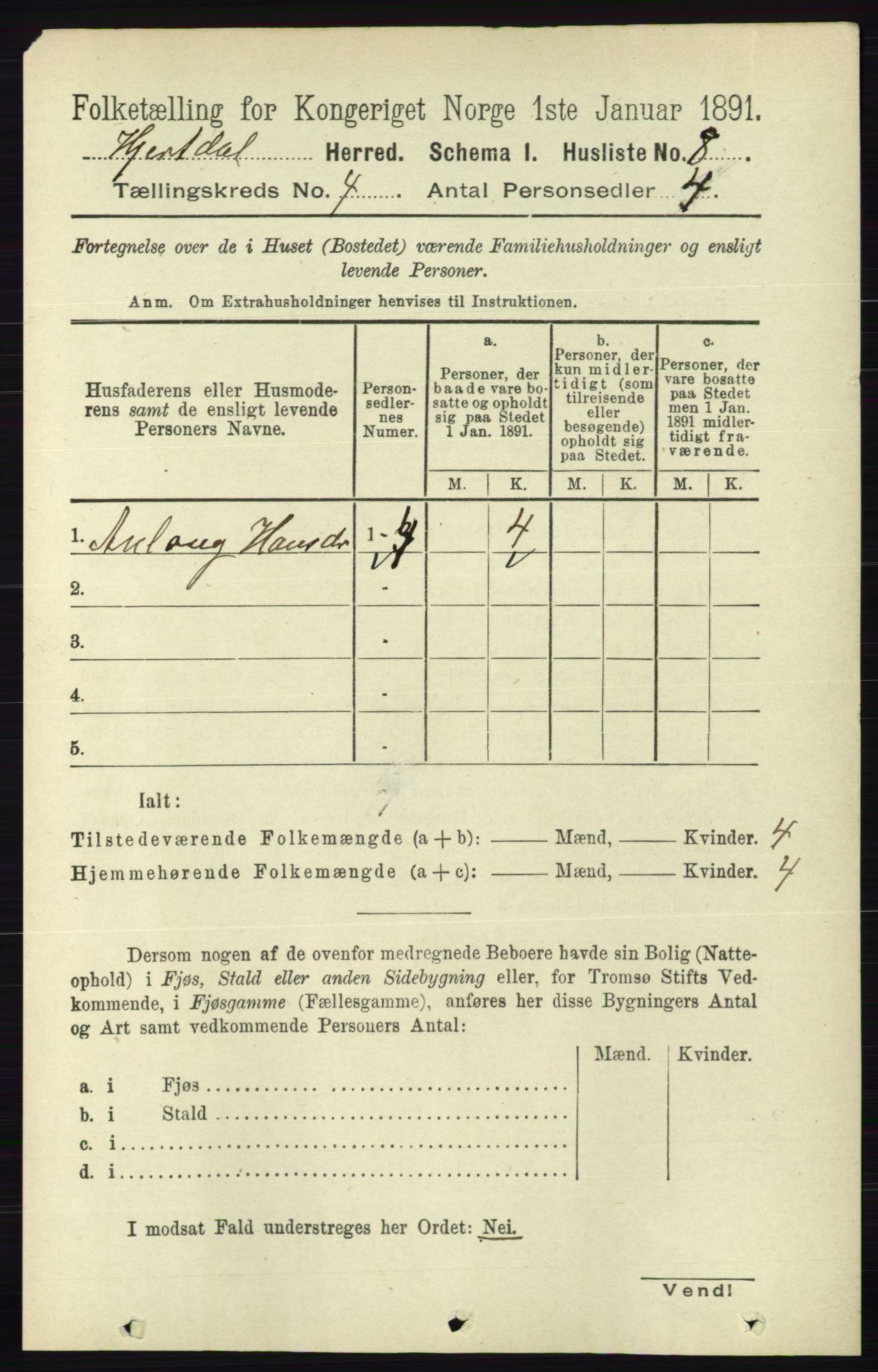 RA, 1891 census for 0827 Hjartdal, 1891, p. 1338