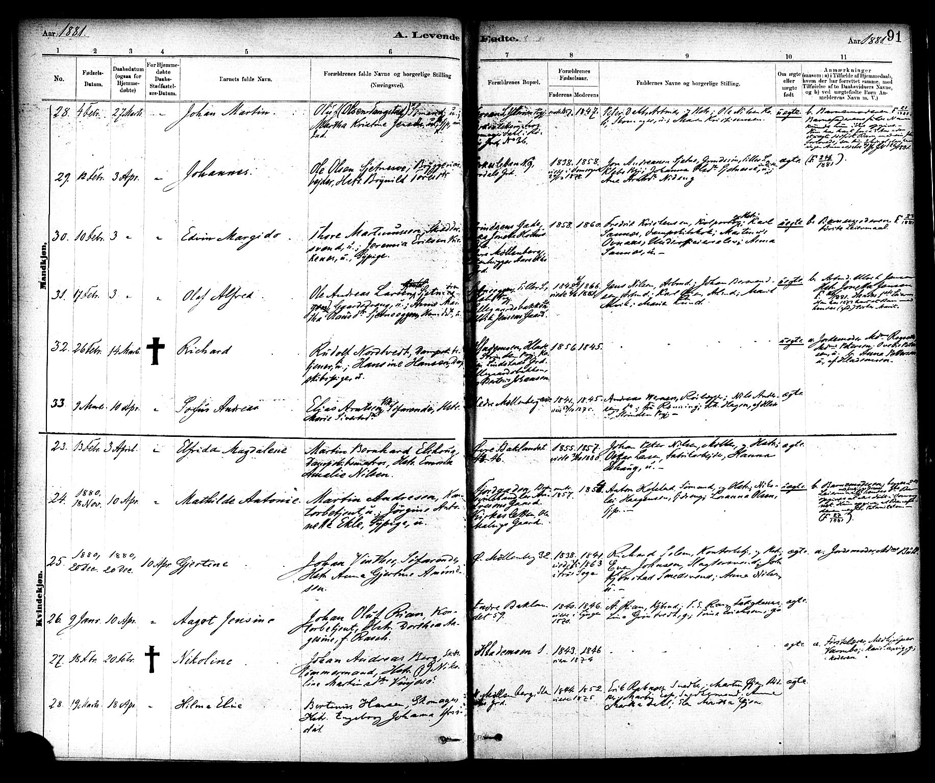 Ministerialprotokoller, klokkerbøker og fødselsregistre - Sør-Trøndelag, AV/SAT-A-1456/604/L0188: Parish register (official) no. 604A09, 1878-1892, p. 91