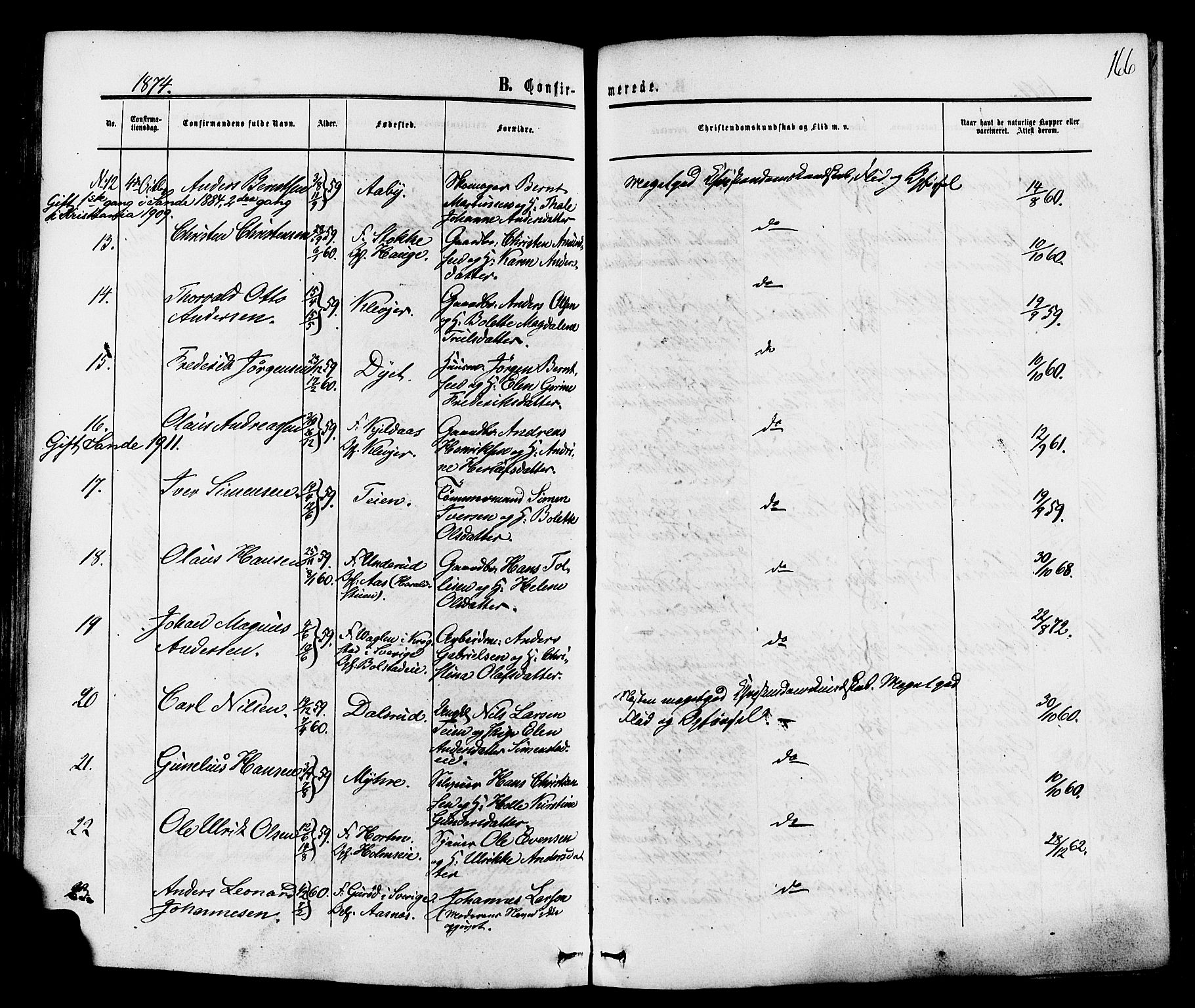 Sande Kirkebøker, SAKO/A-53/F/Fa/L0005: Parish register (official) no. 5, 1865-1877, p. 166