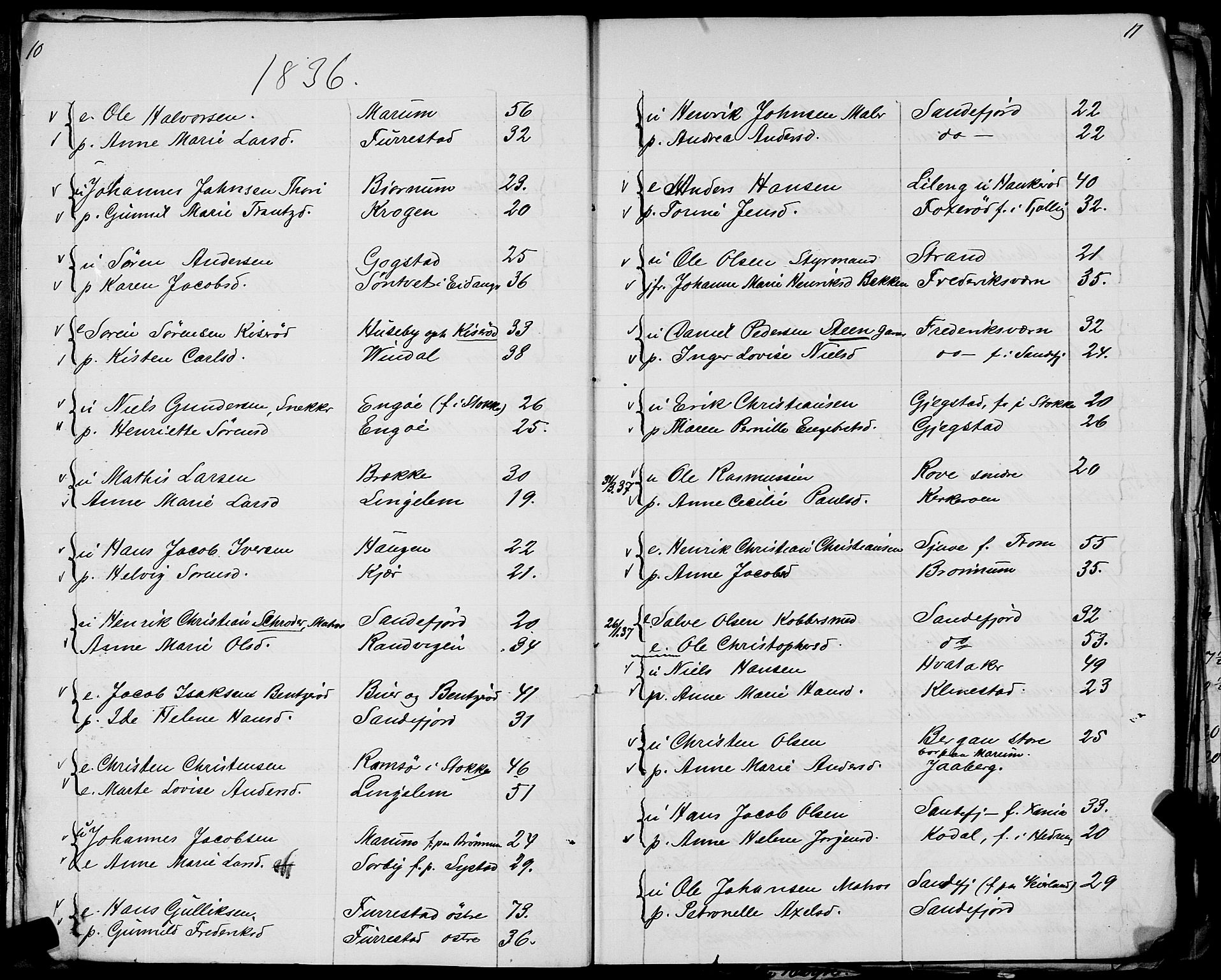 Sandar sokneprestkontor, AV/SAKO-A-242/Y/Ya/L0006: Other parish register no. 1 /1, 1709-1871, p. 10-11