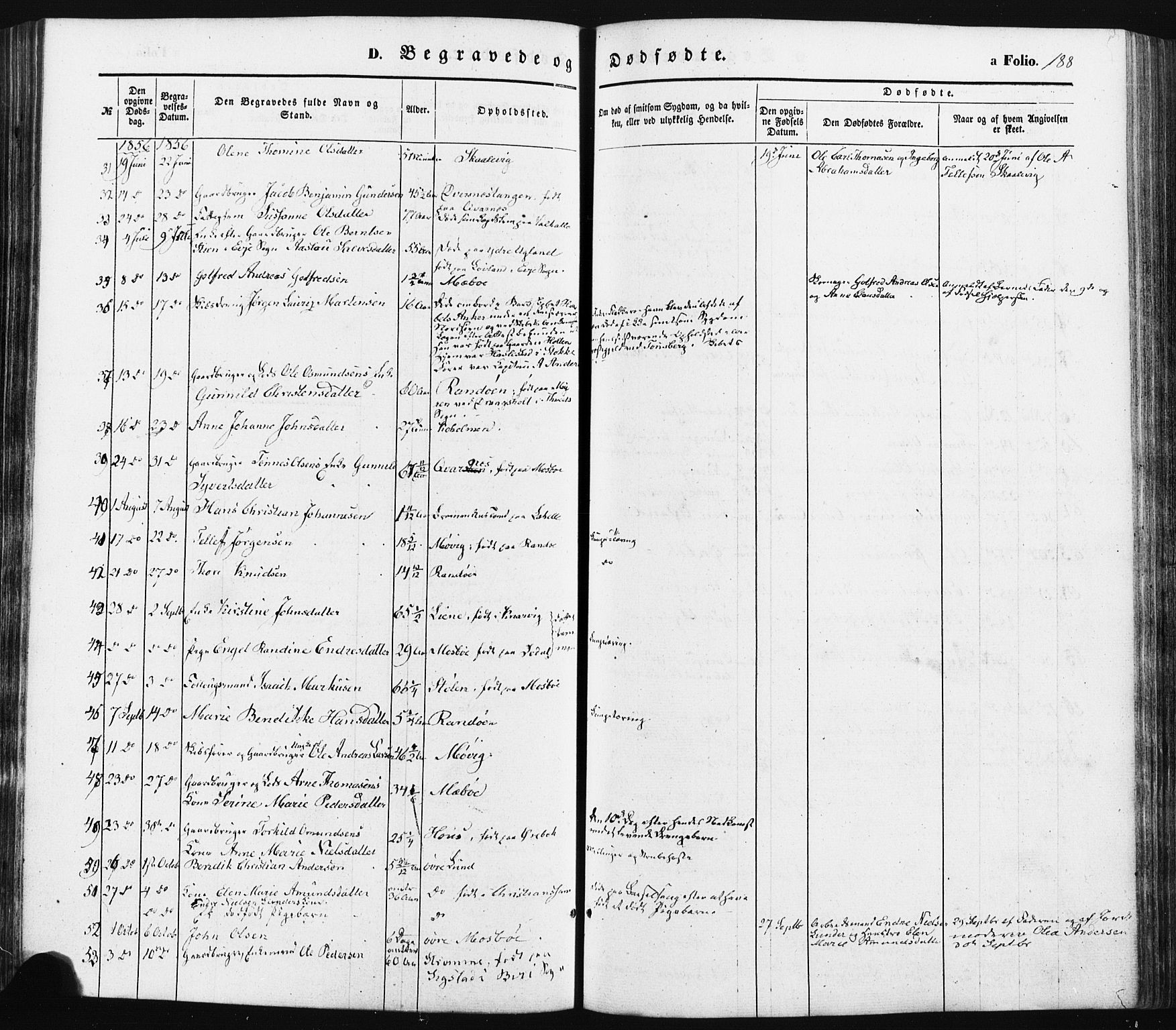 Oddernes sokneprestkontor, SAK/1111-0033/F/Fa/Faa/L0007: Parish register (official) no. A 7, 1851-1863, p. 188