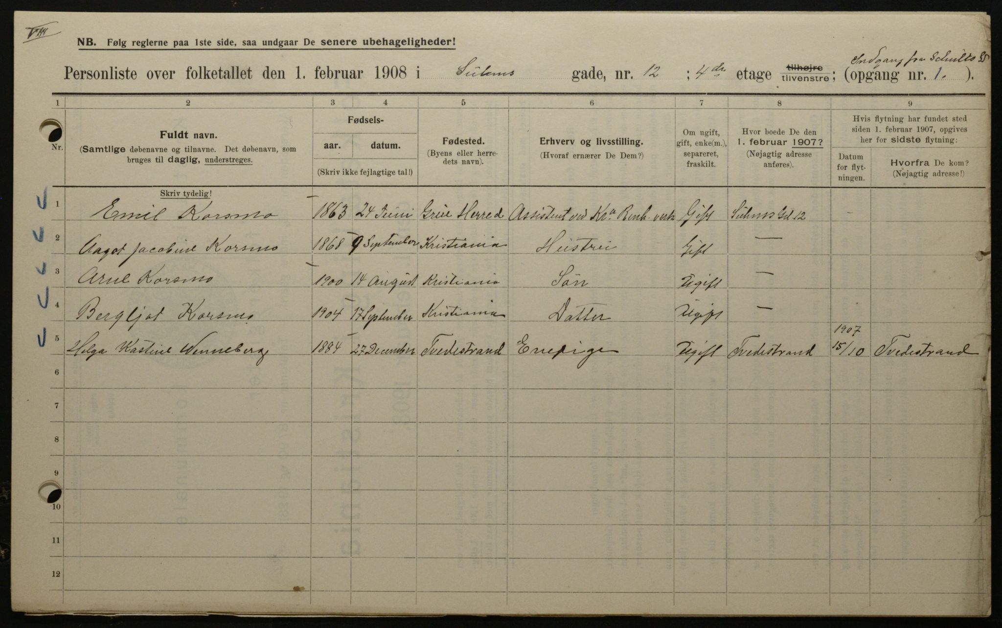 OBA, Municipal Census 1908 for Kristiania, 1908, p. 94108