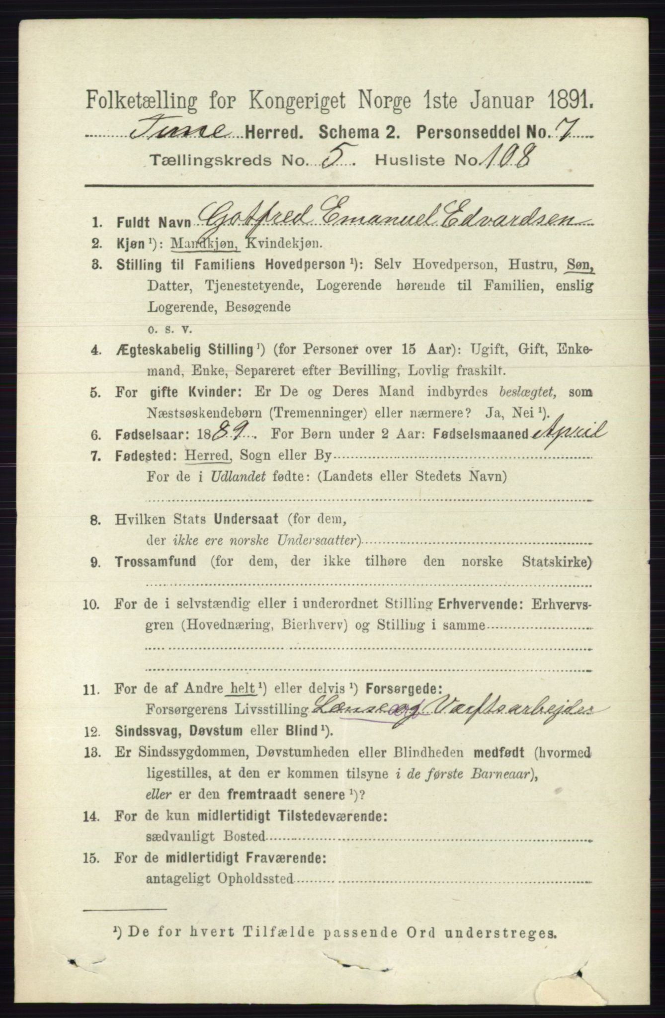 RA, 1891 census for 0130 Tune, 1891, p. 3946