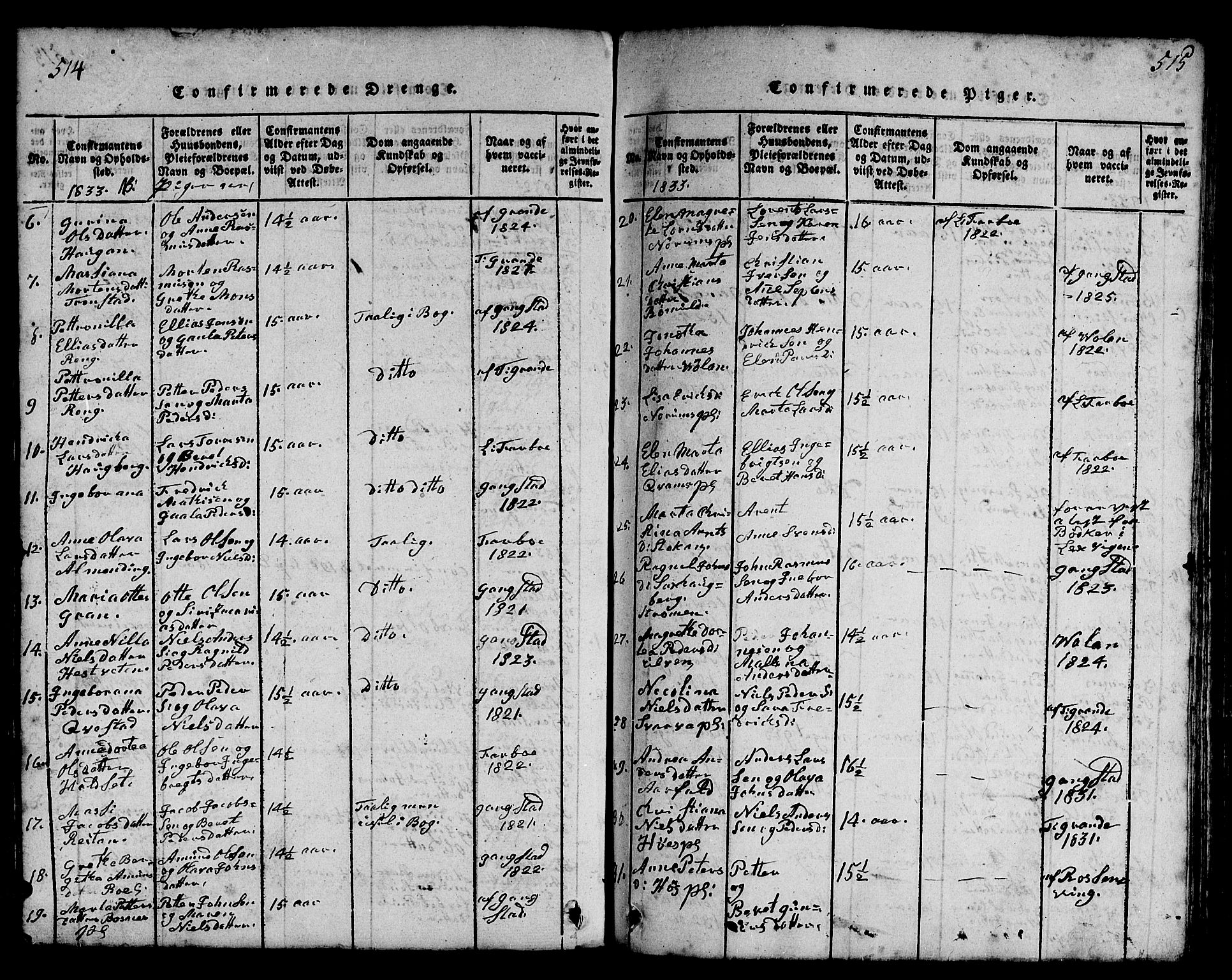 Ministerialprotokoller, klokkerbøker og fødselsregistre - Nord-Trøndelag, SAT/A-1458/730/L0298: Parish register (copy) no. 730C01, 1816-1849, p. 514-515