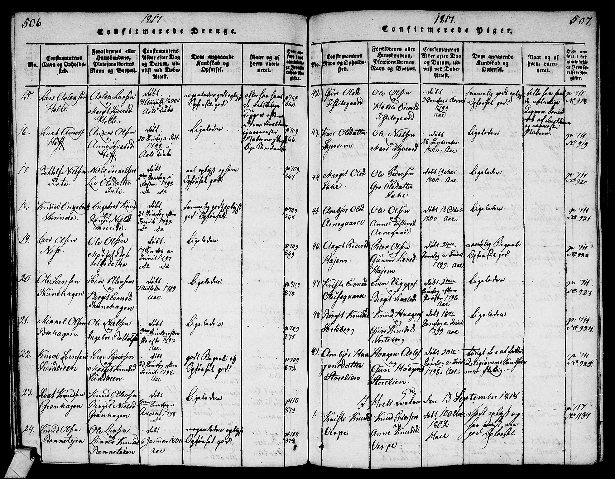 Ål kirkebøker, AV/SAKO-A-249/G/Ga/L0001: Parish register (copy) no. 1, 1815-1829, p. 506-507