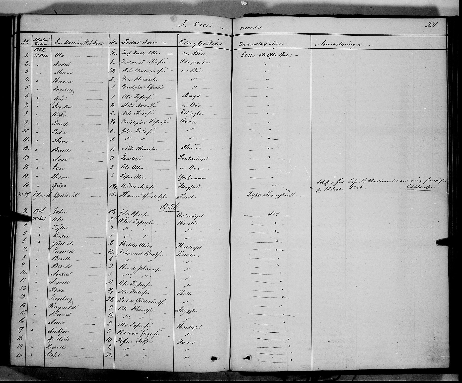 Vang prestekontor, Valdres, SAH/PREST-140/H/Ha/L0006: Parish register (official) no. 6, 1846-1864, p. 221