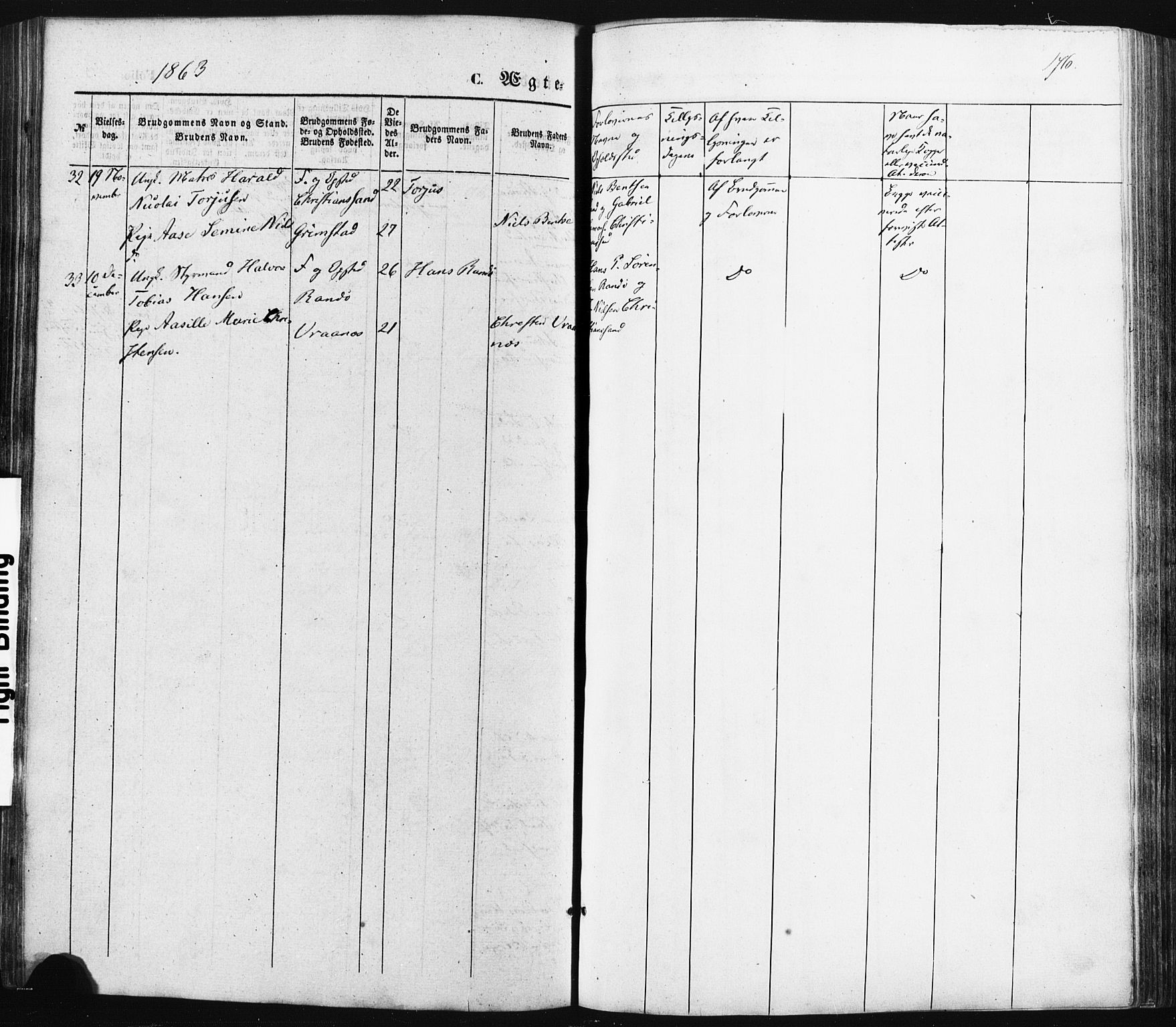 Oddernes sokneprestkontor, AV/SAK-1111-0033/F/Fa/Faa/L0007: Parish register (official) no. A 7, 1851-1863, p. 176