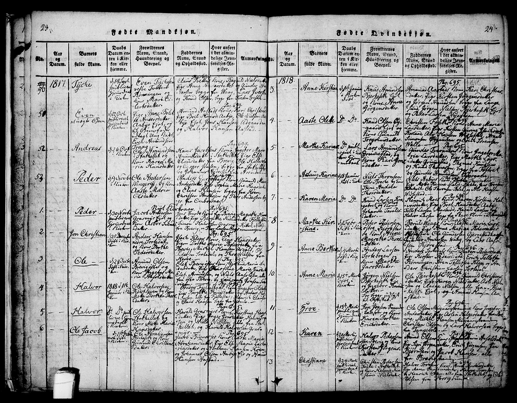 Bamble kirkebøker, AV/SAKO-A-253/F/Fa/L0003: Parish register (official) no. I 3 /1, 1814-1834, p. 23-24