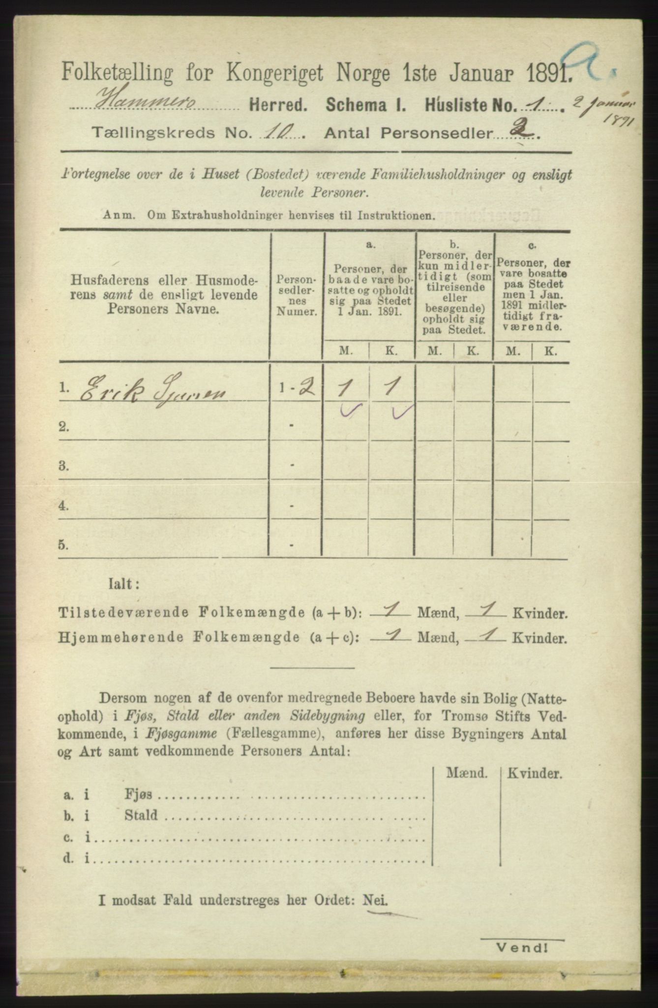 RA, 1891 census for 1254 Hamre, 1891, p. 2734