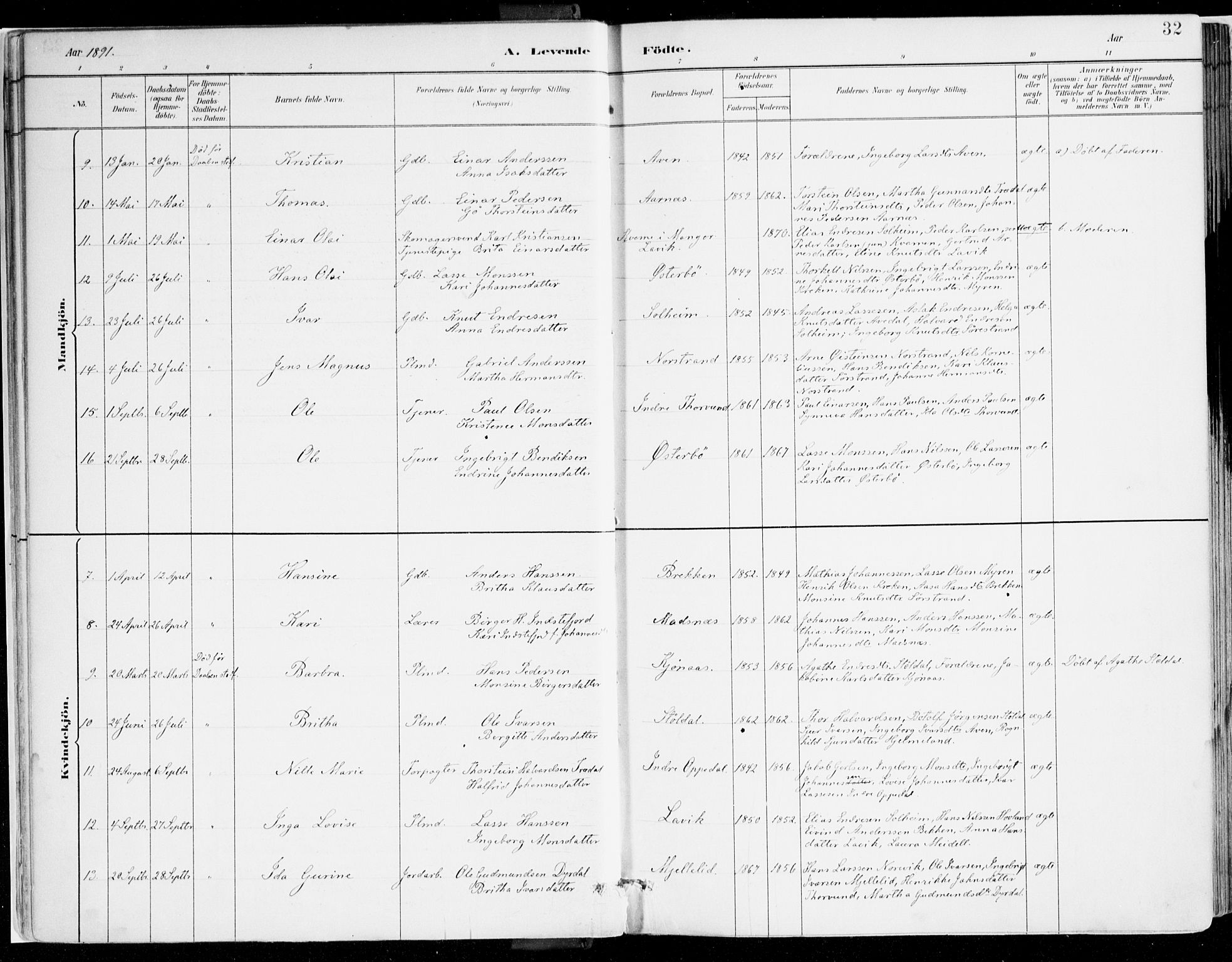 Lavik sokneprestembete, AV/SAB-A-80901: Parish register (official) no. B 1, 1882-1908, p. 32