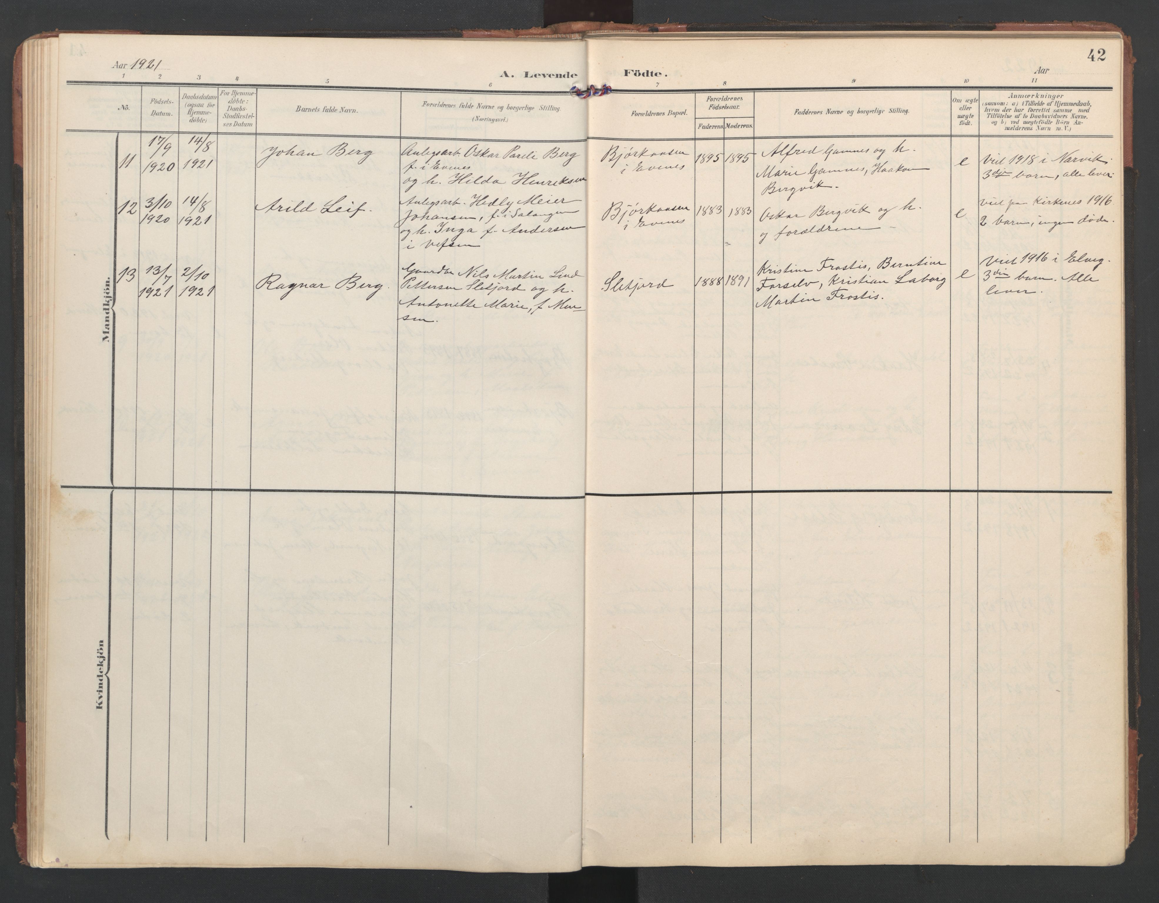 Ministerialprotokoller, klokkerbøker og fødselsregistre - Nordland, AV/SAT-A-1459/867/L0966: Parish register (copy) no. 867C01, 1904-1952, p. 42