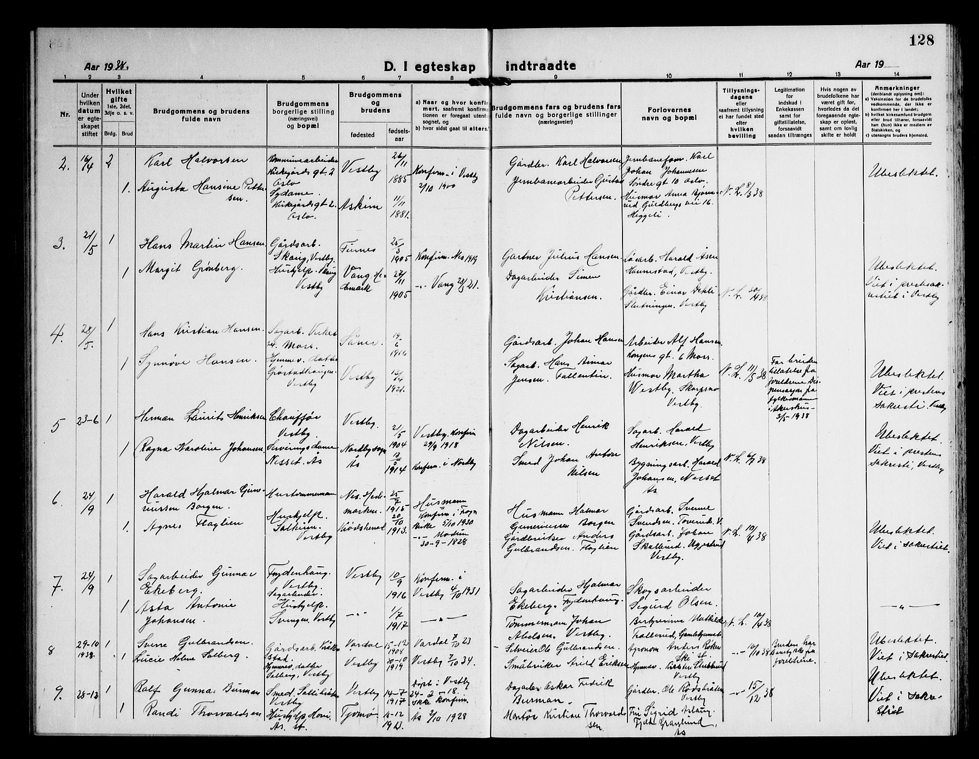 Vestby prestekontor Kirkebøker, AV/SAO-A-10893/G/Ga/L0003: Parish register (copy) no. I 3, 1917-1947, p. 128