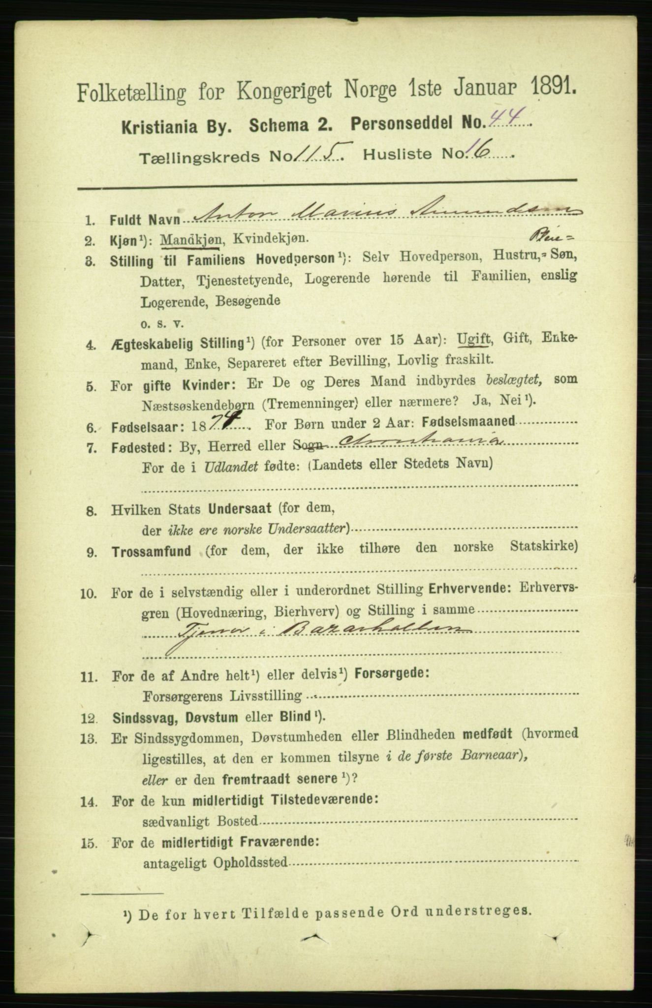 RA, 1891 census for 0301 Kristiania, 1891, p. 62299