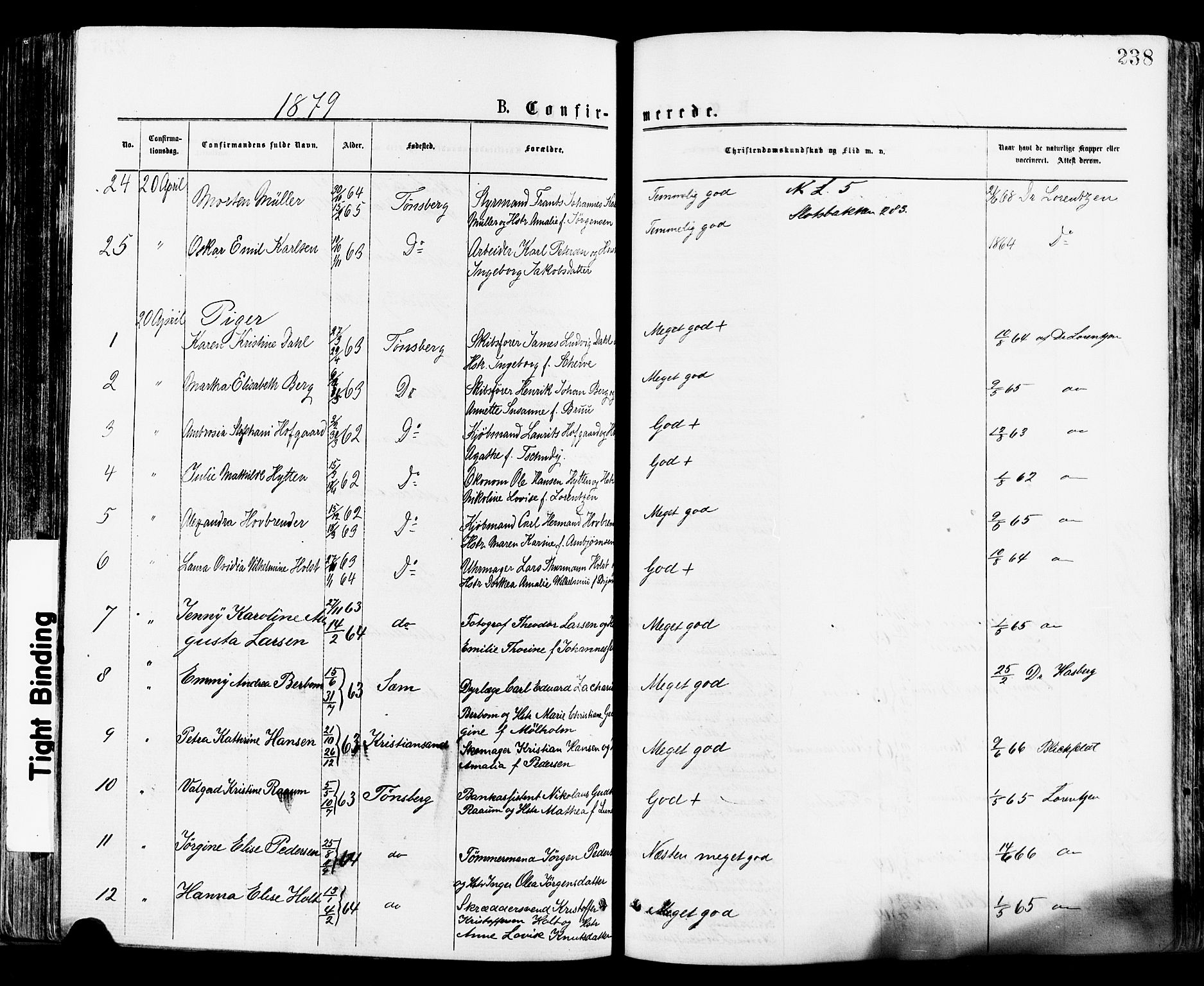 Tønsberg kirkebøker, AV/SAKO-A-330/F/Fa/L0010: Parish register (official) no. I 10, 1874-1880, p. 238