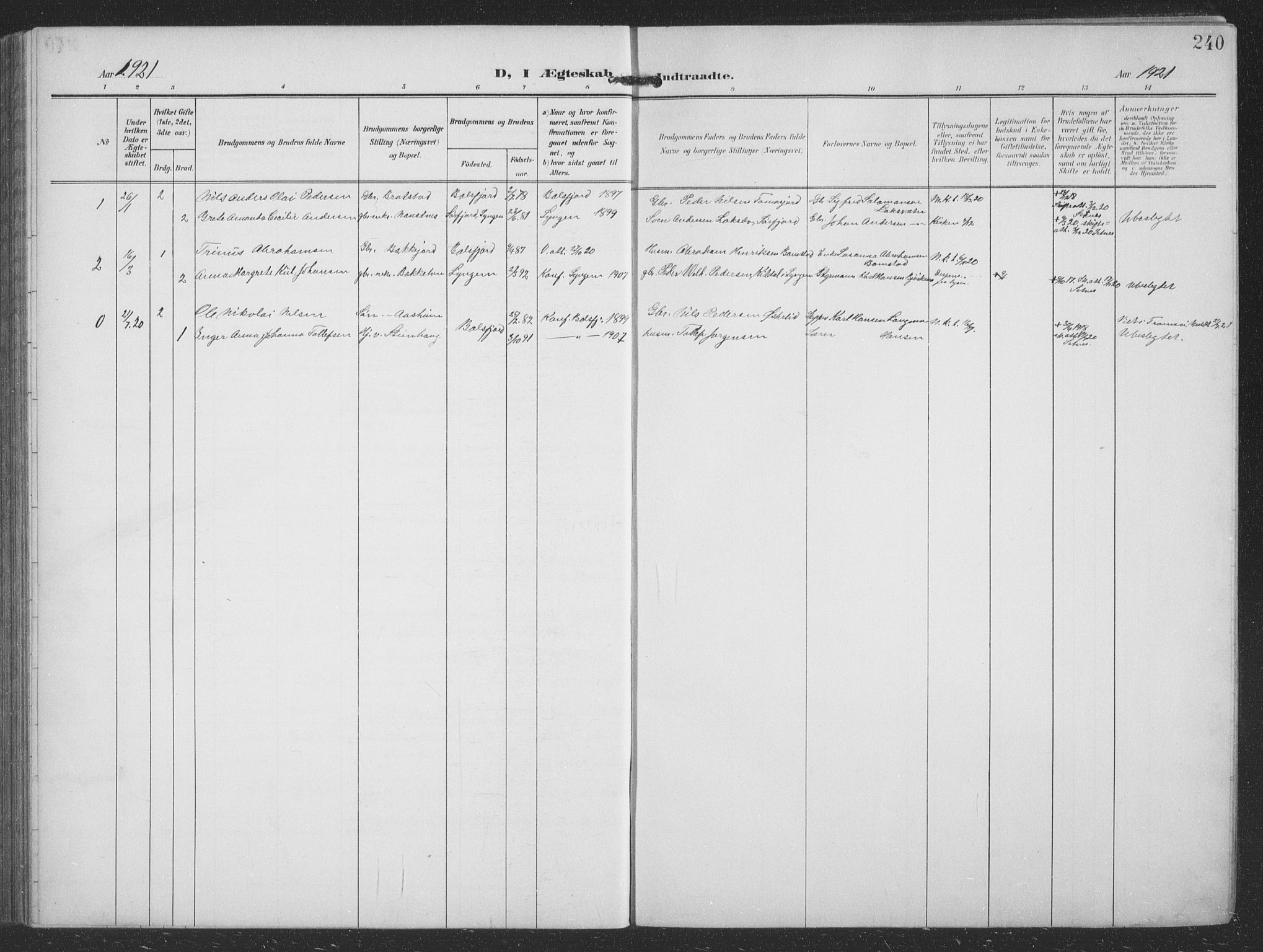 Balsfjord sokneprestembete, SATØ/S-1303/G/Ga/L0009klokker: Parish register (copy) no. 9, 1906-1920, p. 240