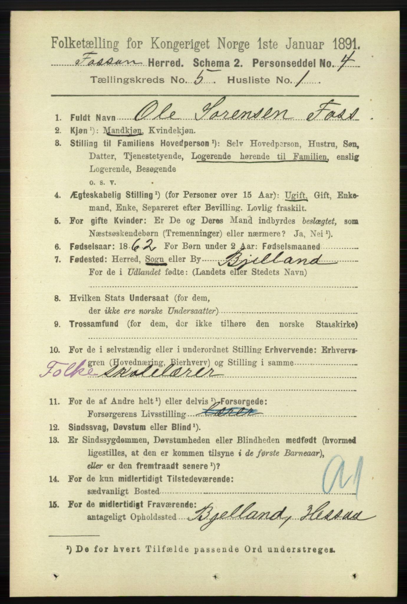 RA, 1891 census for 1129 Forsand, 1891, p. 760