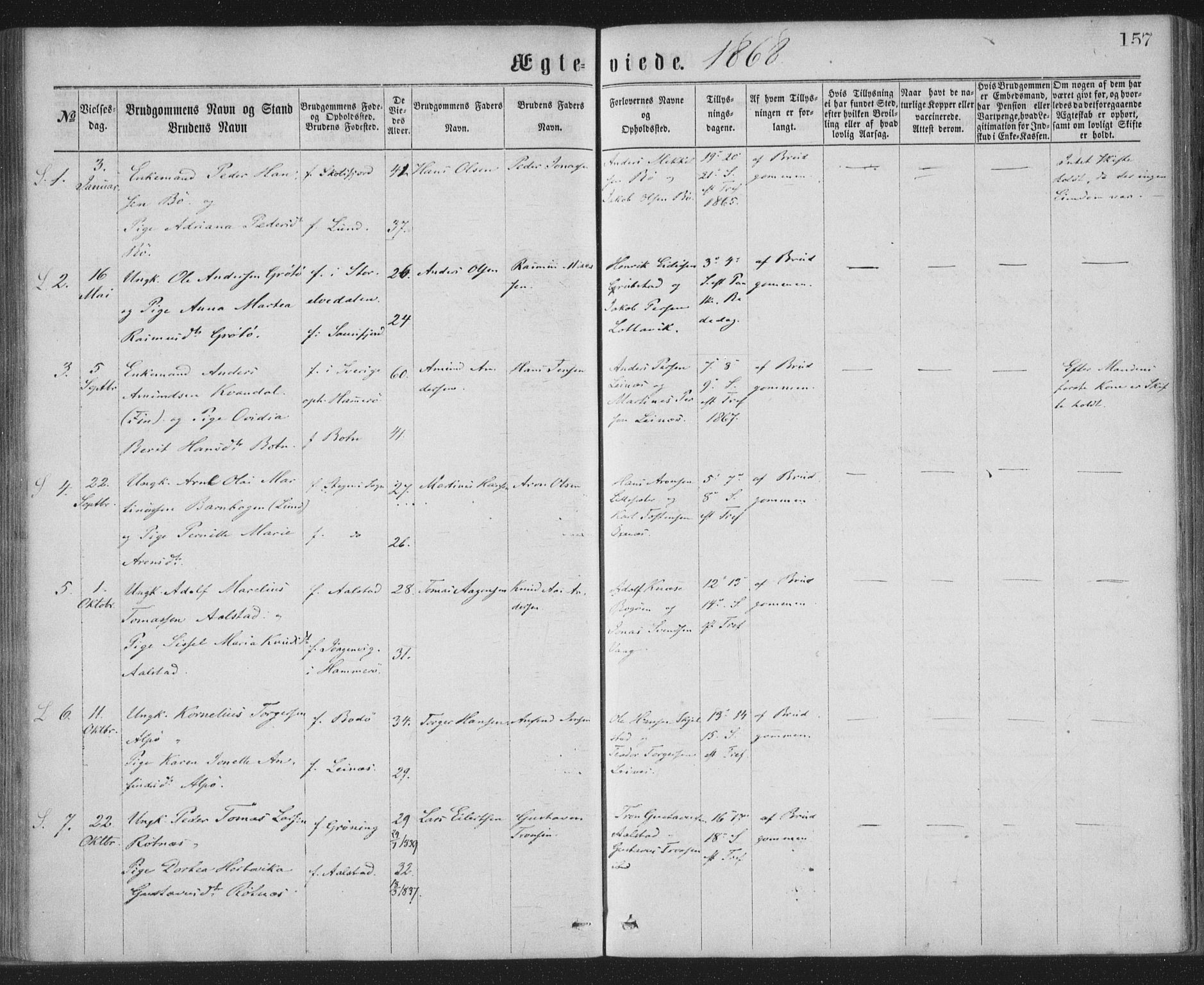 Ministerialprotokoller, klokkerbøker og fødselsregistre - Nordland, AV/SAT-A-1459/855/L0801: Parish register (official) no. 855A09, 1864-1874, p. 157