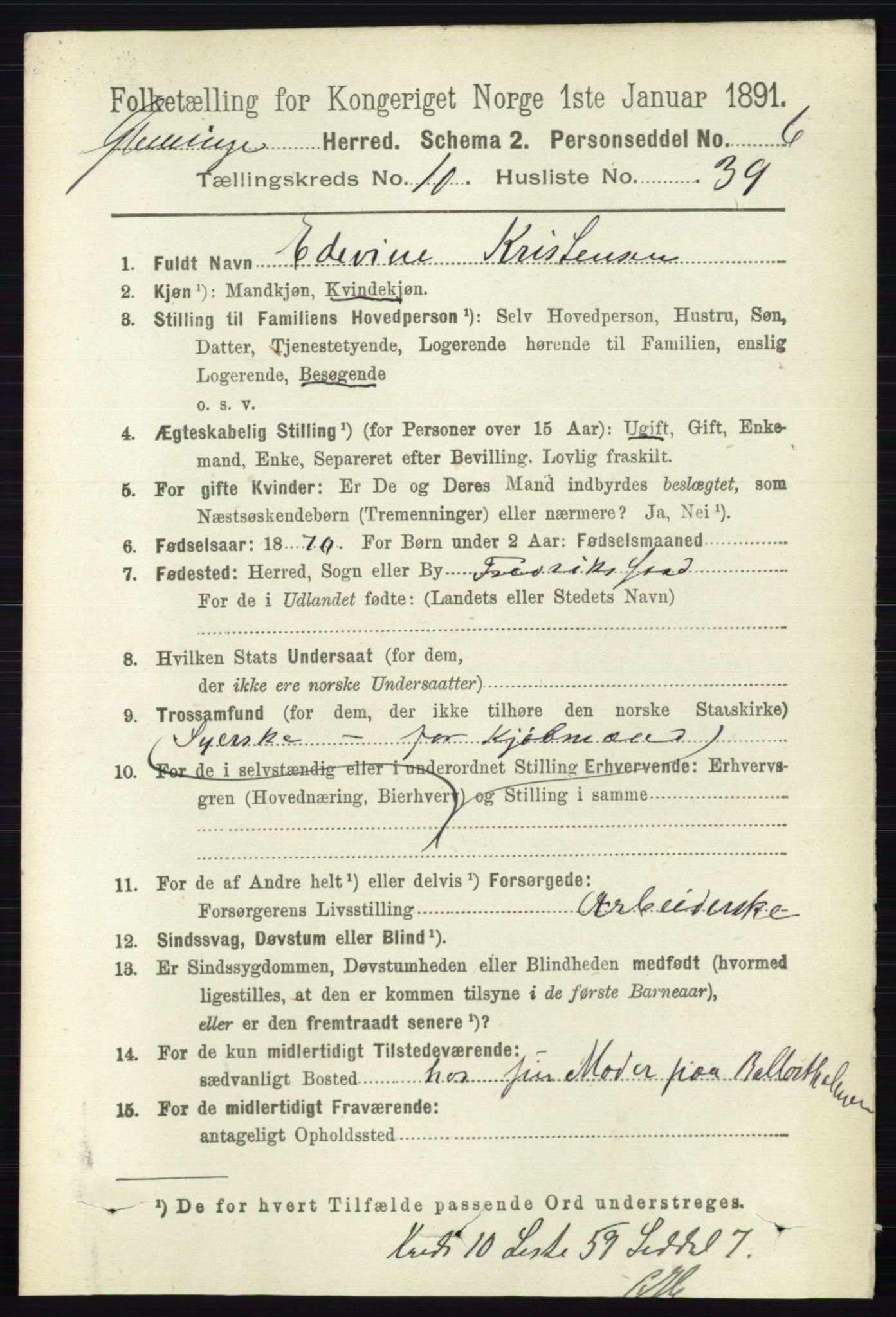 RA, 1891 census for 0132 Glemmen, 1891, p. 10272