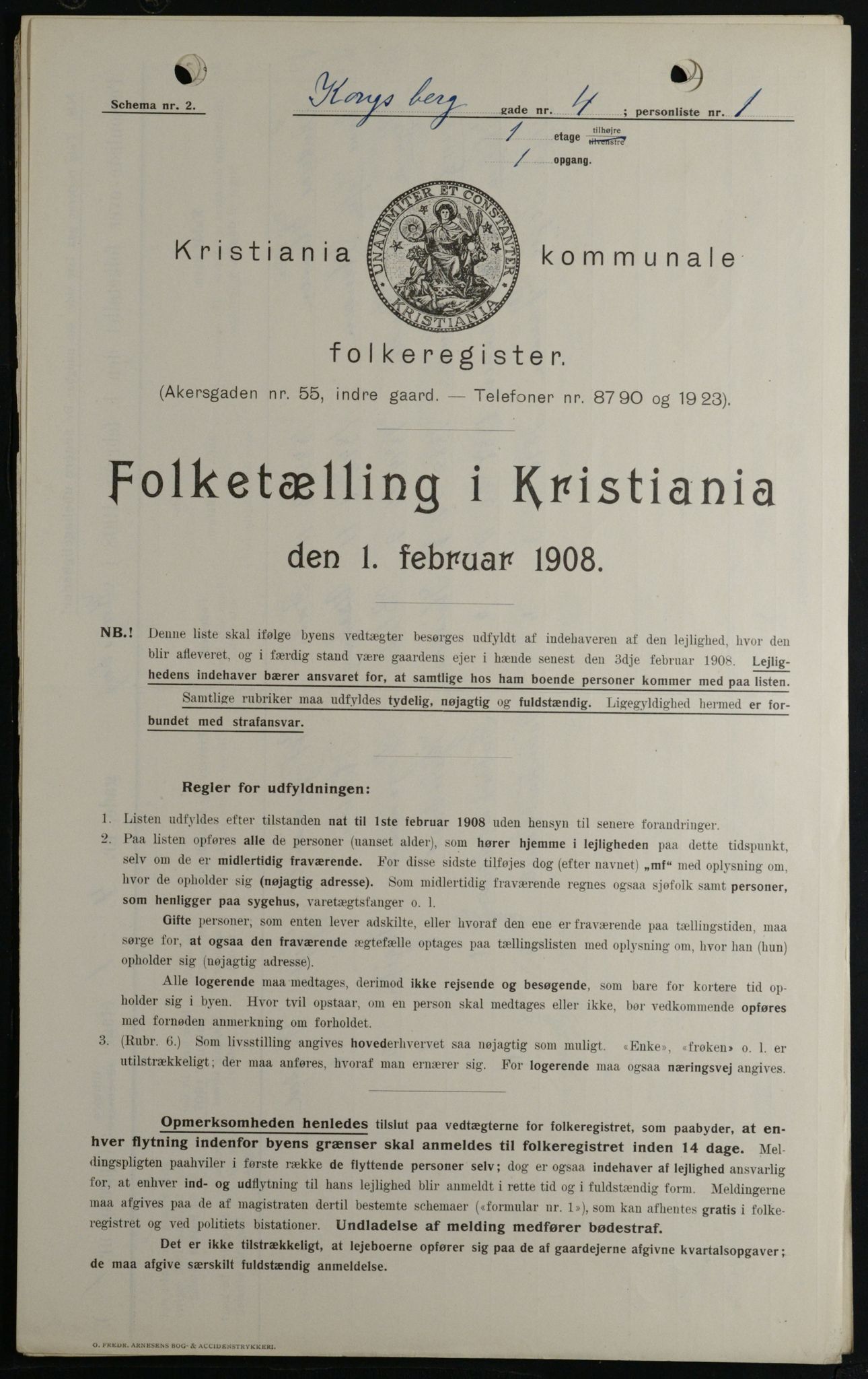 OBA, Municipal Census 1908 for Kristiania, 1908, p. 47165