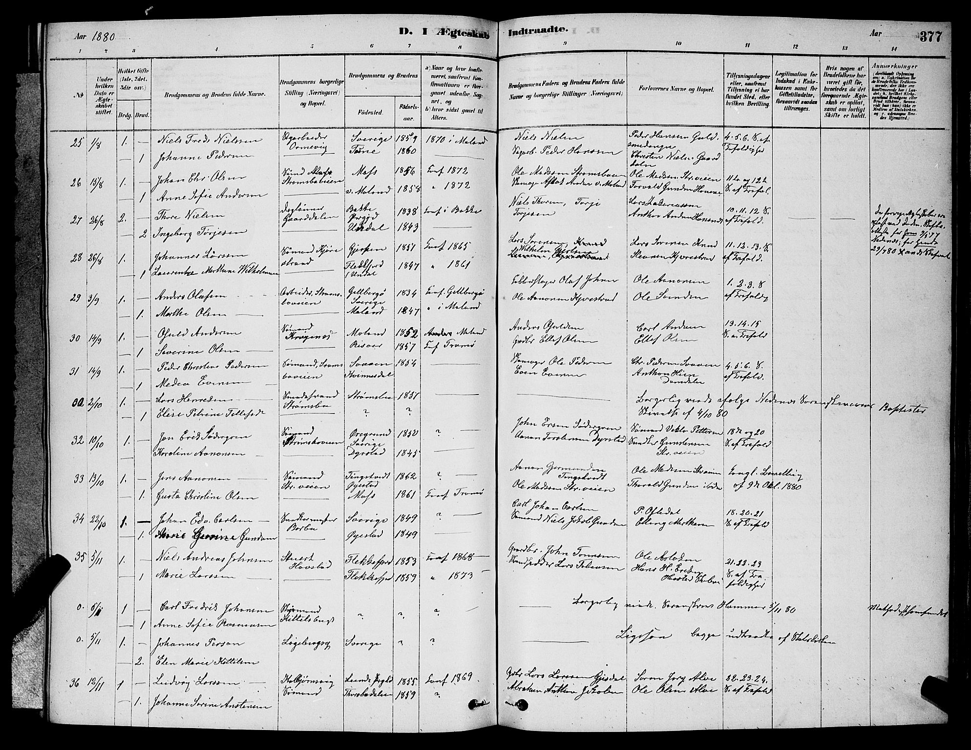 Barbu sokneprestkontor, AV/SAK-1111-0003/F/Fb/L0001: Parish register (copy) no. B 1, 1878-1890, p. 377