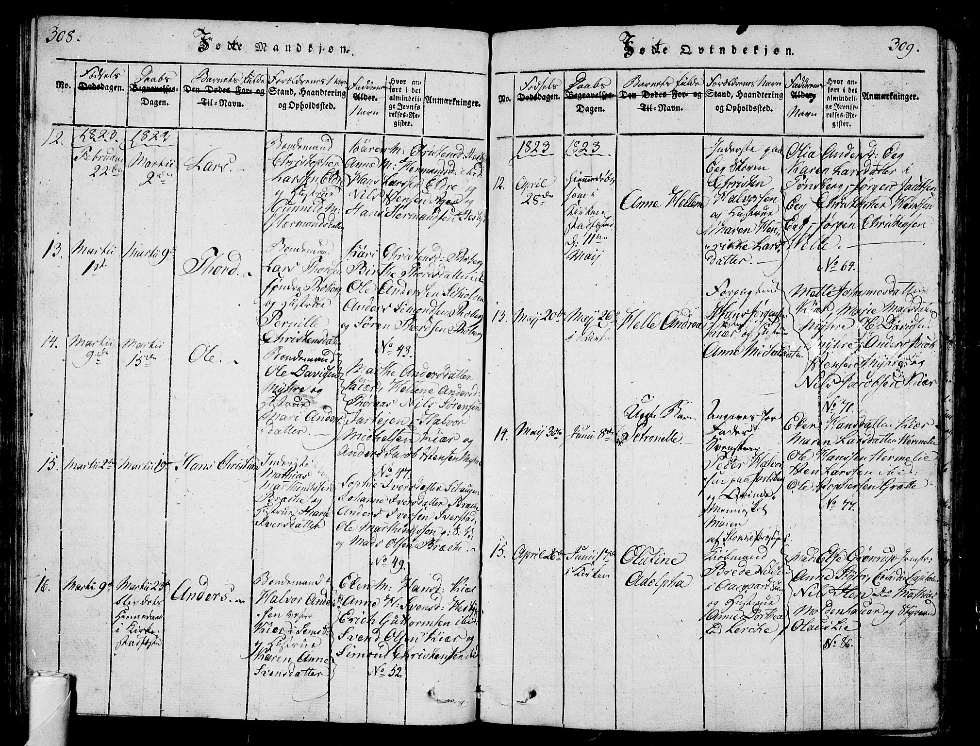 Sem kirkebøker, SAKO/A-5/G/Ga/L0001: Parish register (copy) no. I 1, 1814-1825, p. 308-309