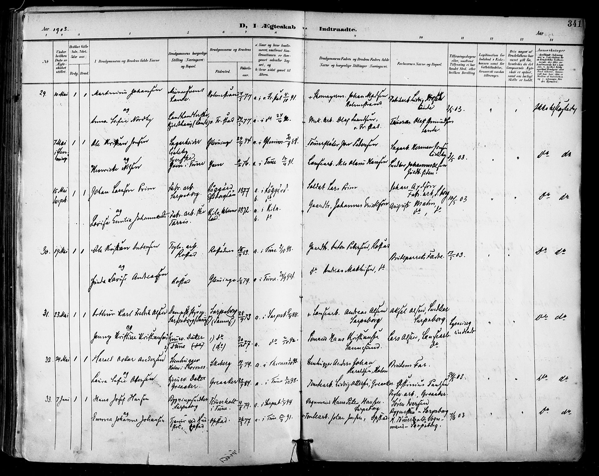 Tune prestekontor Kirkebøker, AV/SAO-A-2007/F/Fa/L0019: Parish register (official) no. 19, 1898-1904, p. 341