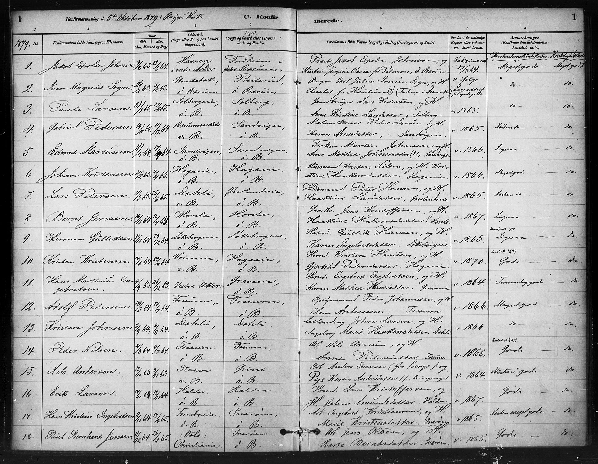 Asker prestekontor Kirkebøker, SAO/A-10256a/F/Fc/L0002: Parish register (official) no. III 2, 1879-1904, p. 1