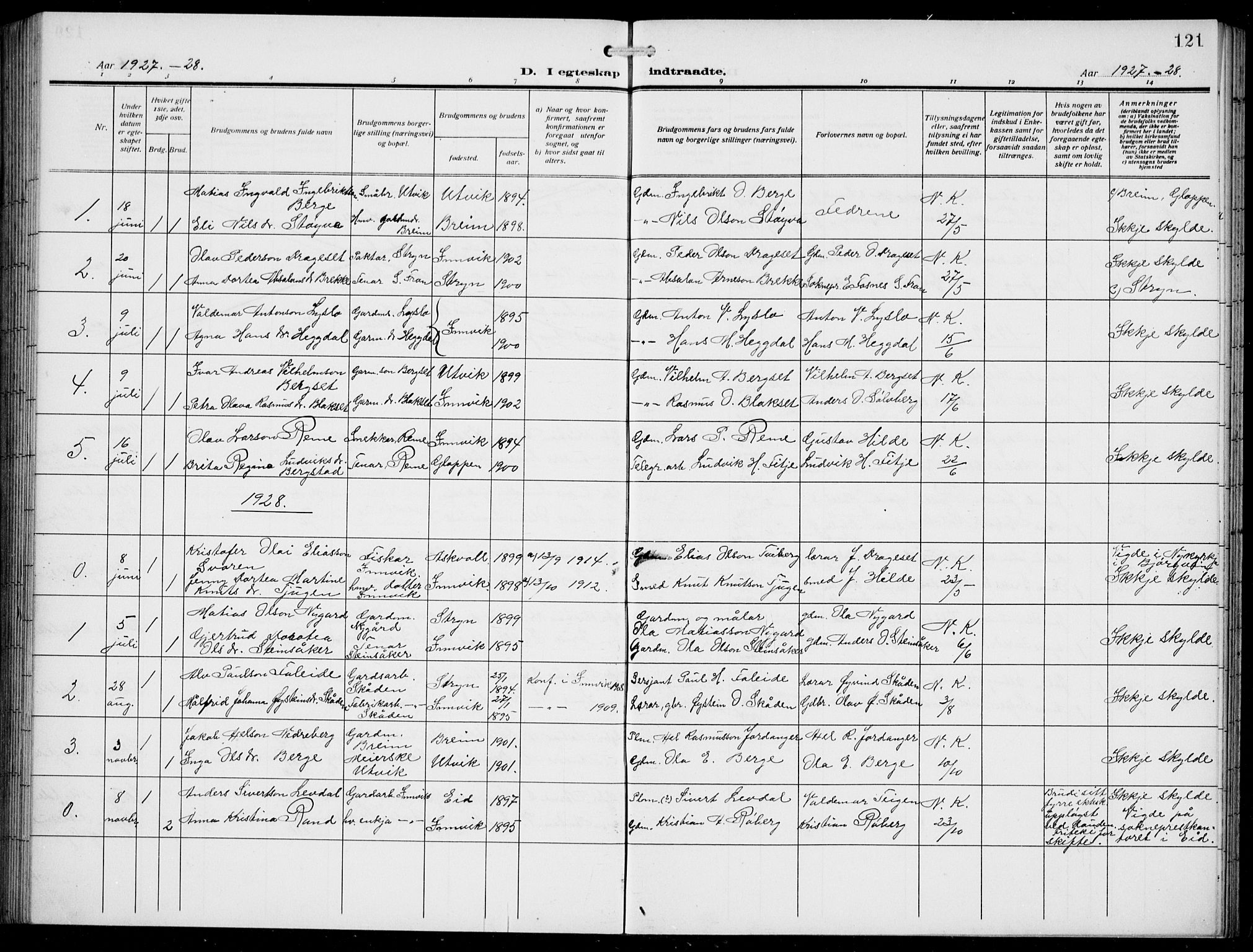 Innvik sokneprestembete, SAB/A-80501: Parish register (copy) no. A 4, 1913-1936, p. 121