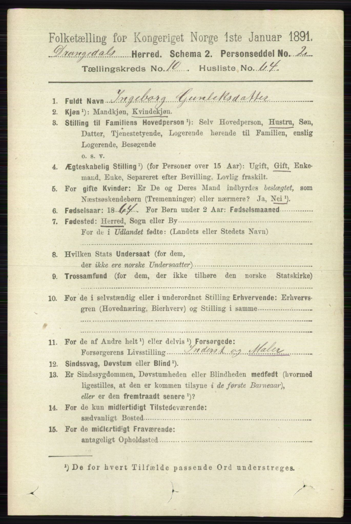 RA, 1891 census for 0817 Drangedal, 1891, p. 3826