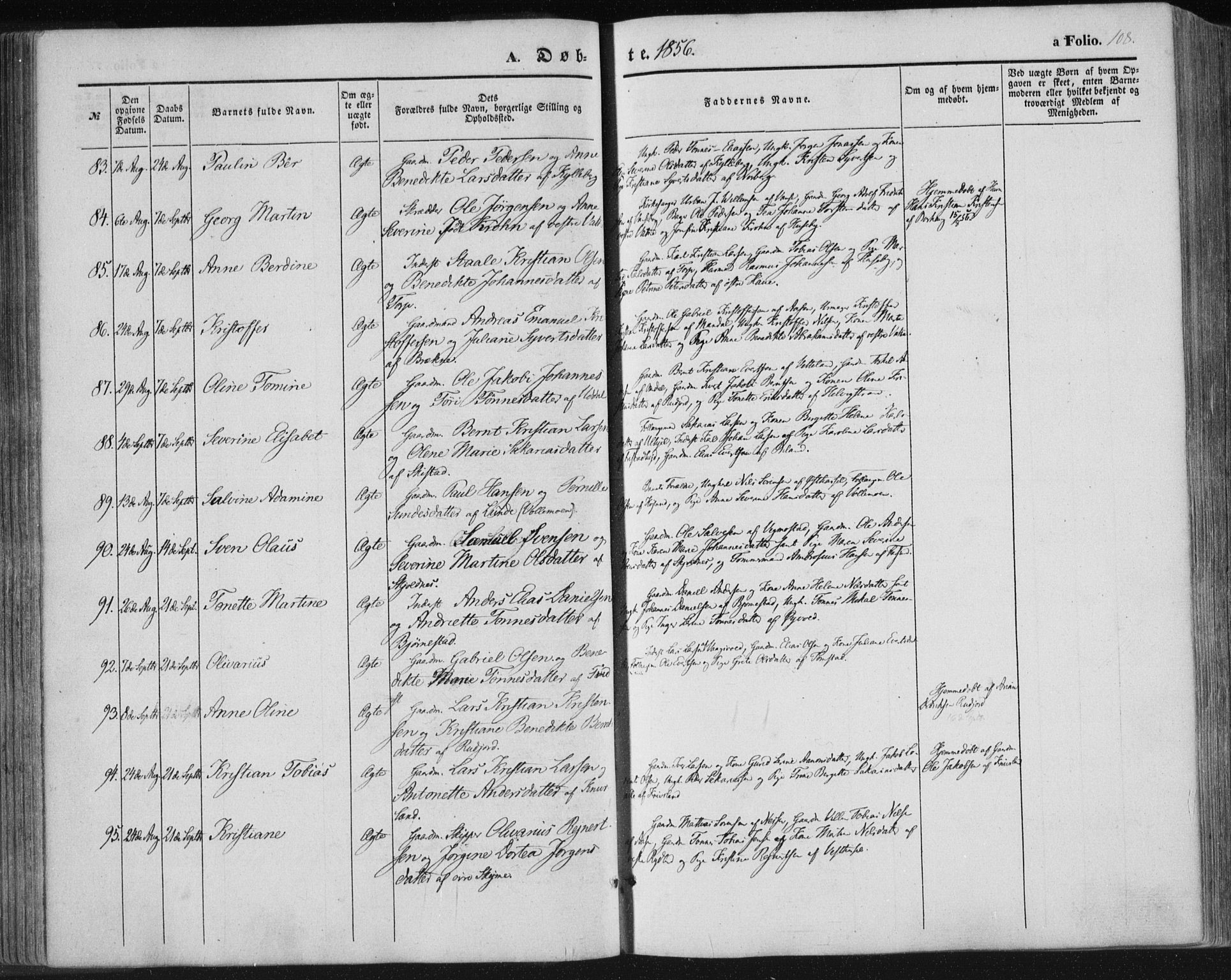 Lista sokneprestkontor, AV/SAK-1111-0027/F/Fa/L0010: Parish register (official) no. A 10, 1846-1861, p. 108