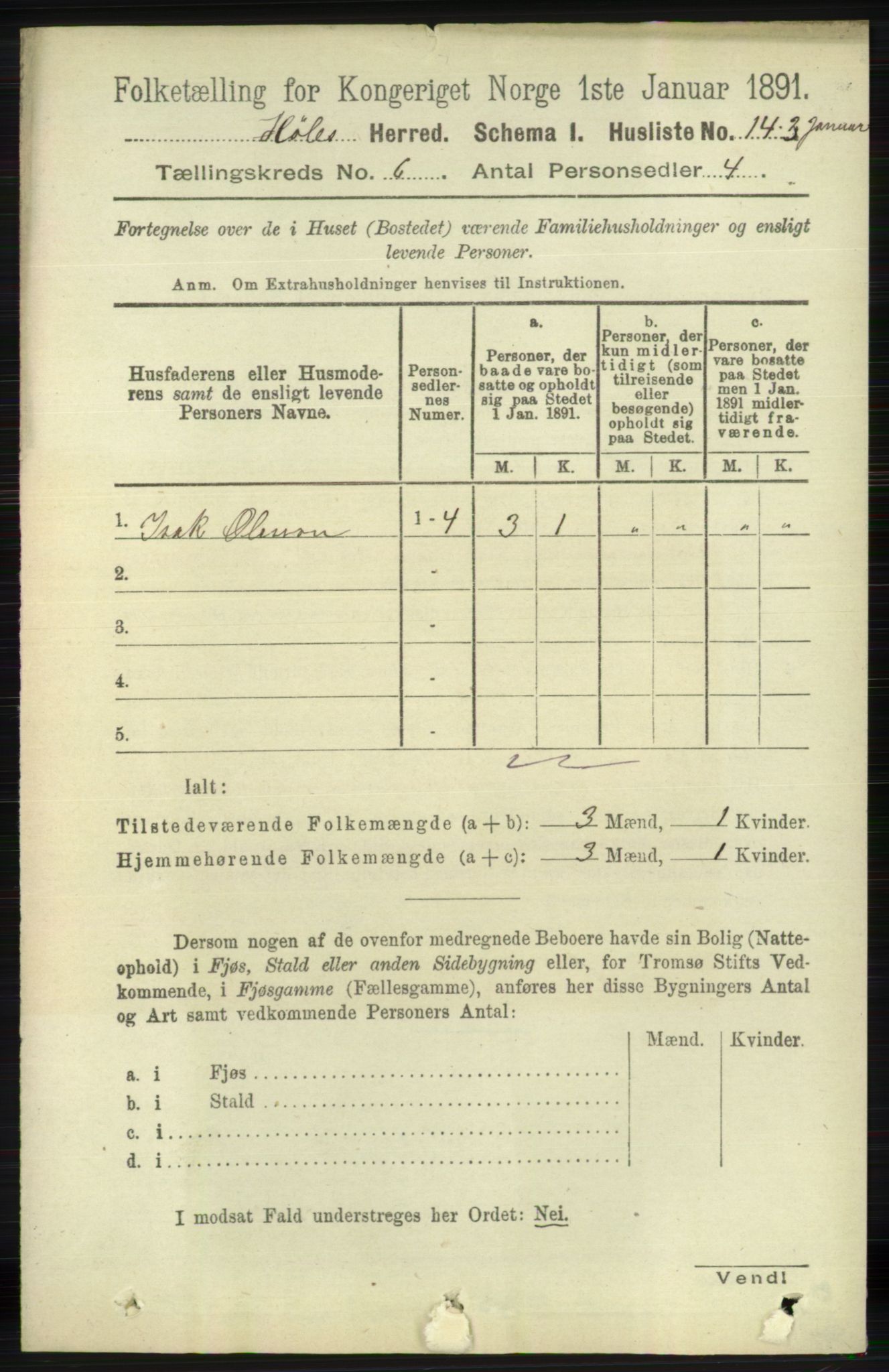 RA, 1891 census for 1128 Høle, 1891, p. 1289