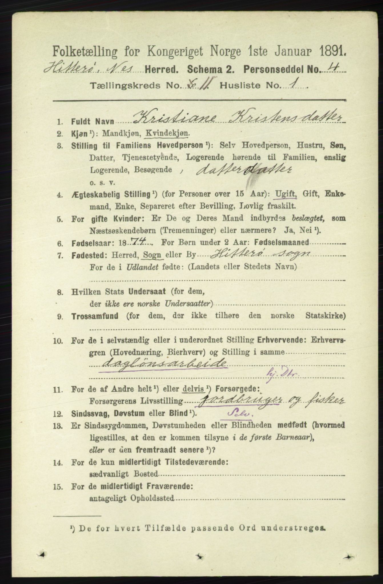 RA, 1891 census for 1043 Hidra og Nes, 1891, p. 4462