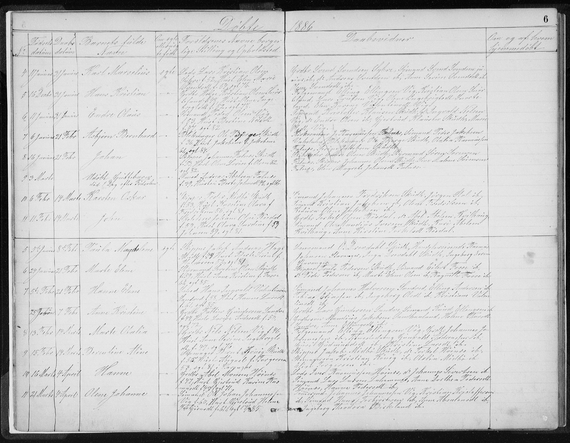 Skudenes sokneprestkontor, SAST/A -101849/H/Ha/Hab/L0007: Parish register (copy) no. B 7, 1885-1899, p. 6