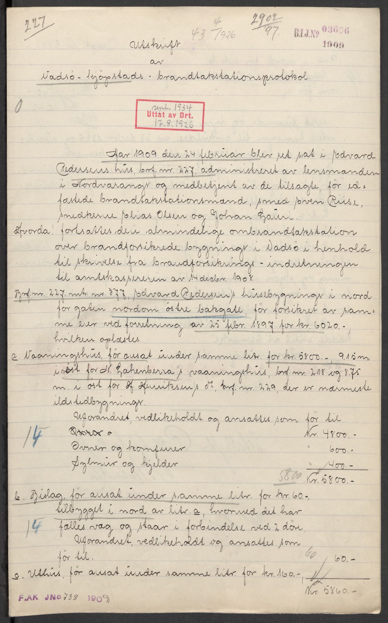 Norges Brannkasse, AV/RA-S-1549/E/Eu/L0011: Branntakster for Vadsø by, 1868-1934, p. 469